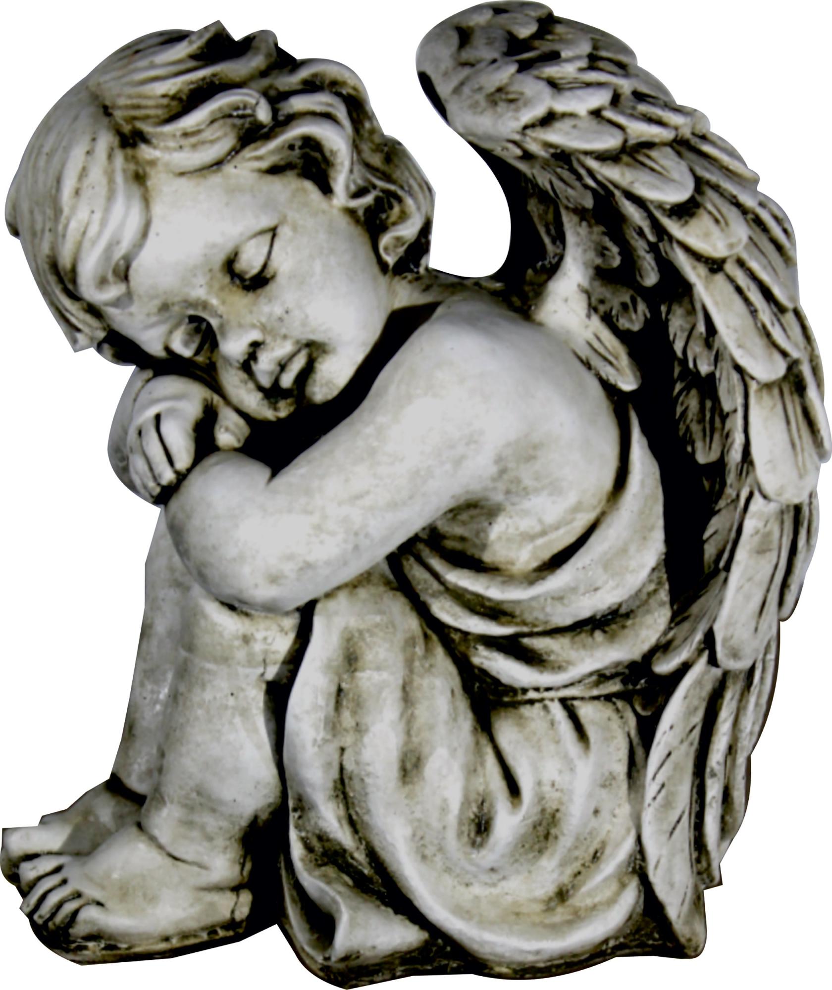 Figura decorativa ángel sentado hacia la izquierda de 36 cm ceniza