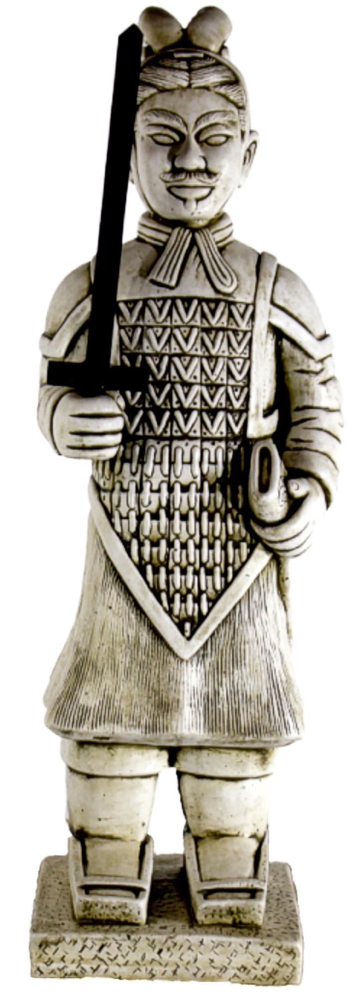 Figura decorativa guerrero chino con espada de 82 cm ceniza