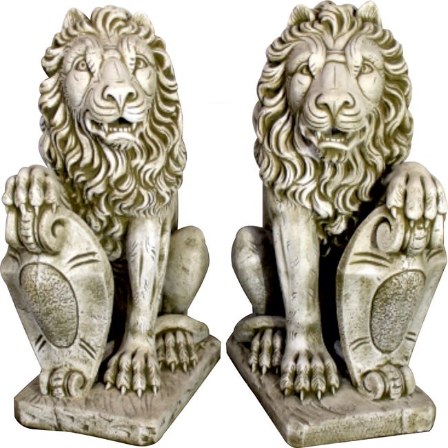 Figura decorativa Pareja de leones de 85 cm ceniza | Leroy Merlin