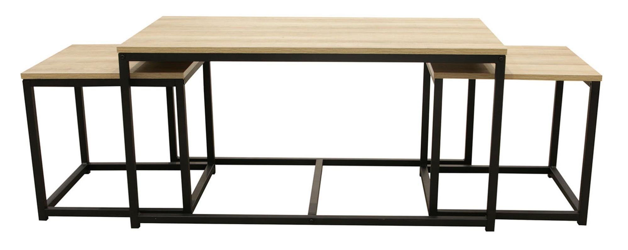 Set de 3 mesas de centro seattle rectangulares de mdf color negro de 50x90x50cm