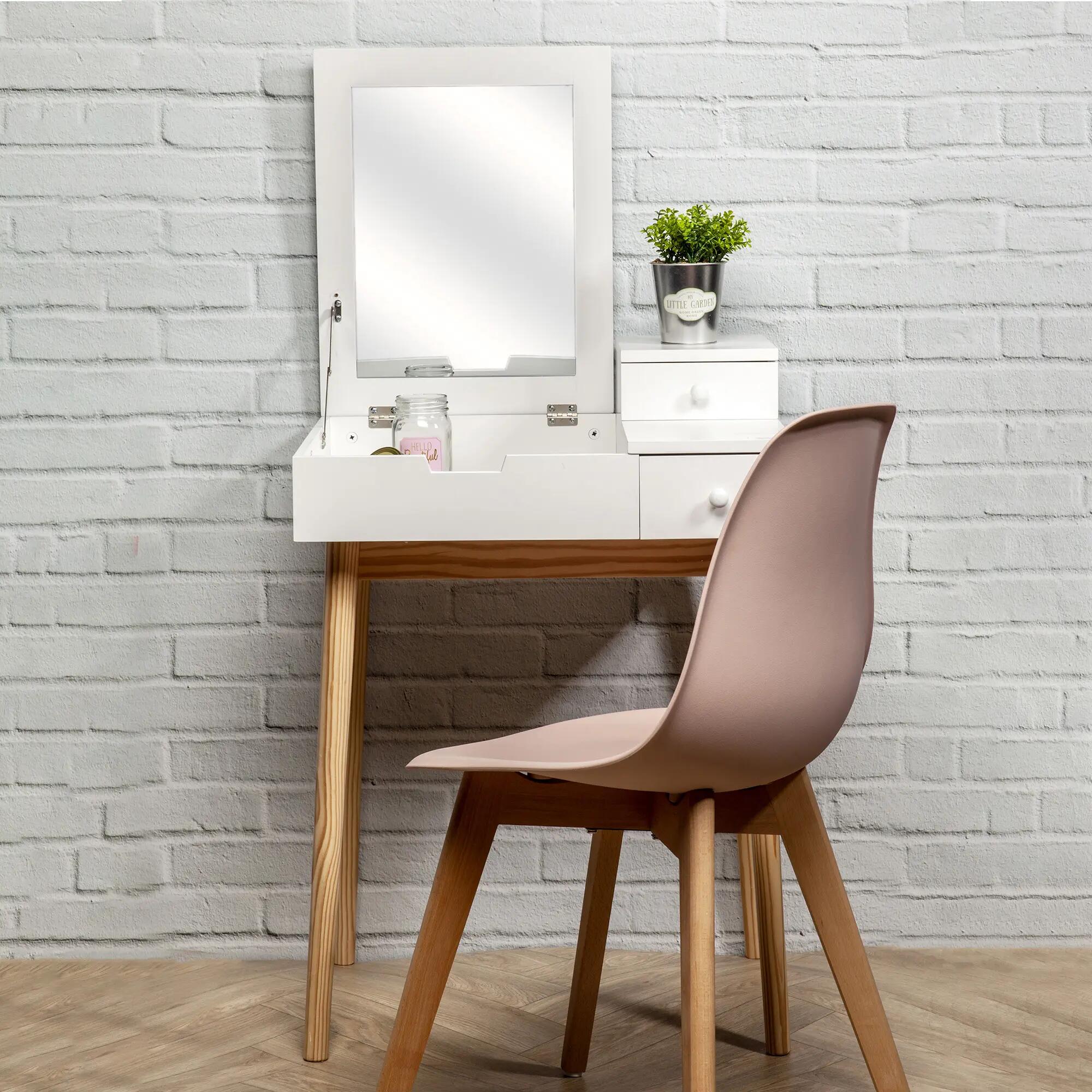 Mesa tocador Elsa rectangular de MDF blanca con espejo de 50x50x60cm