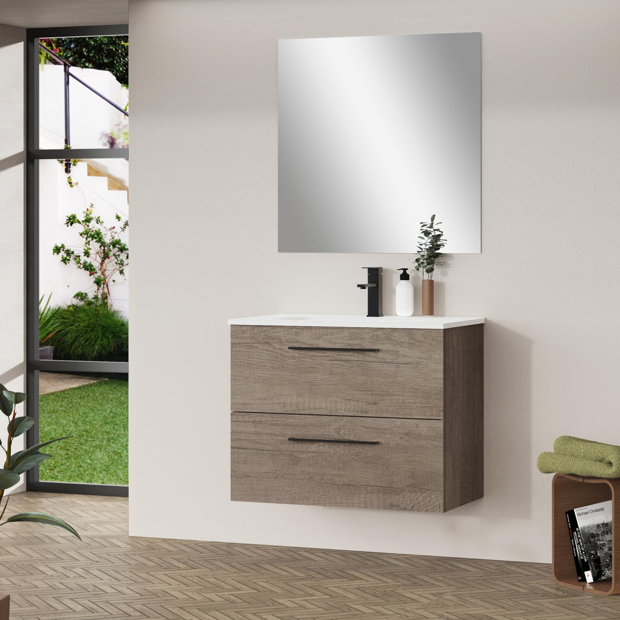 Mueble de baño con lavabo y espejo new sand castaño 80x46 cm de la marca Sin marca Mueble de baño con lavabo y espejo new sand castaño 80x46 cm de la marca Sin marca