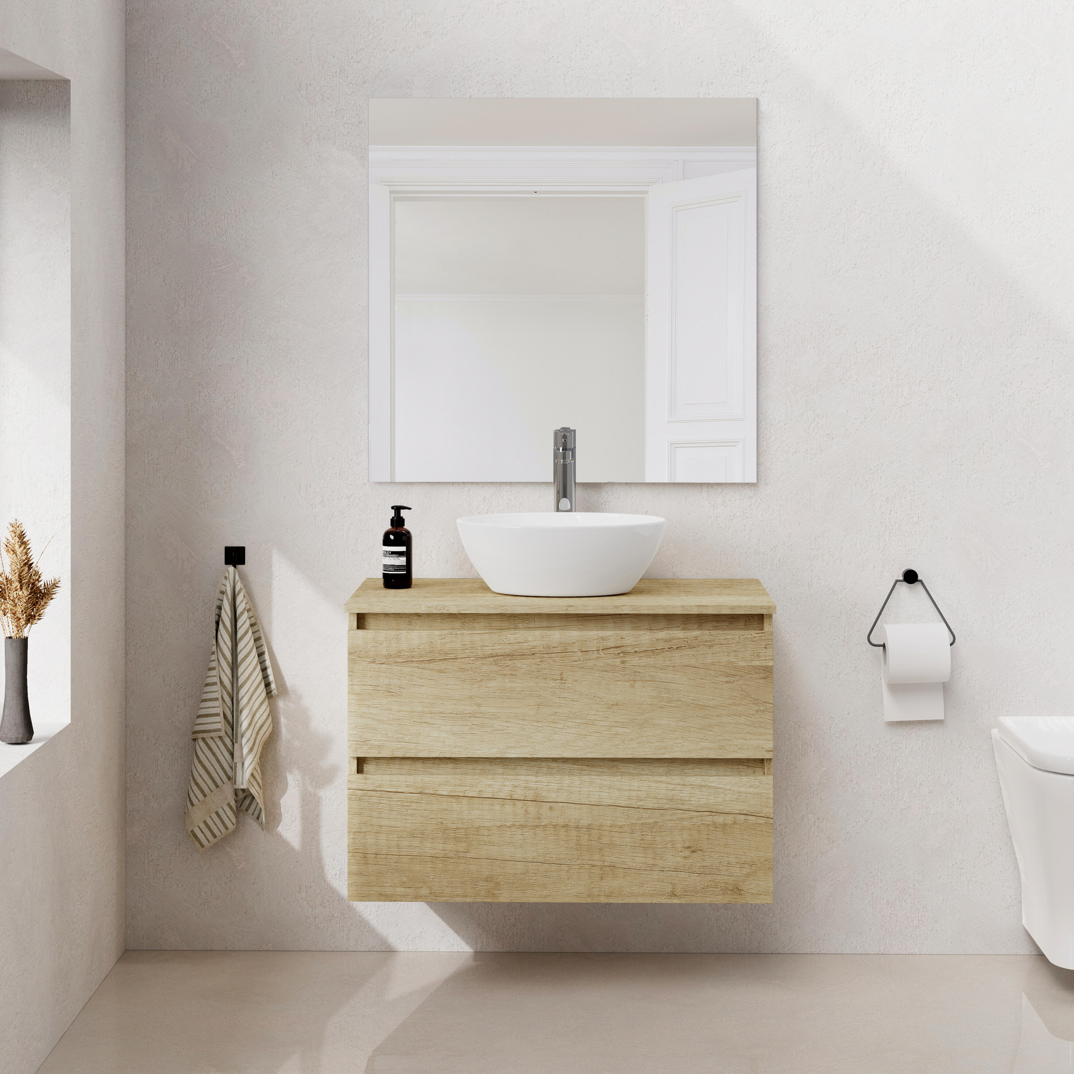 Mueble de baño con lavabo y espejo sand olmo 70 cm