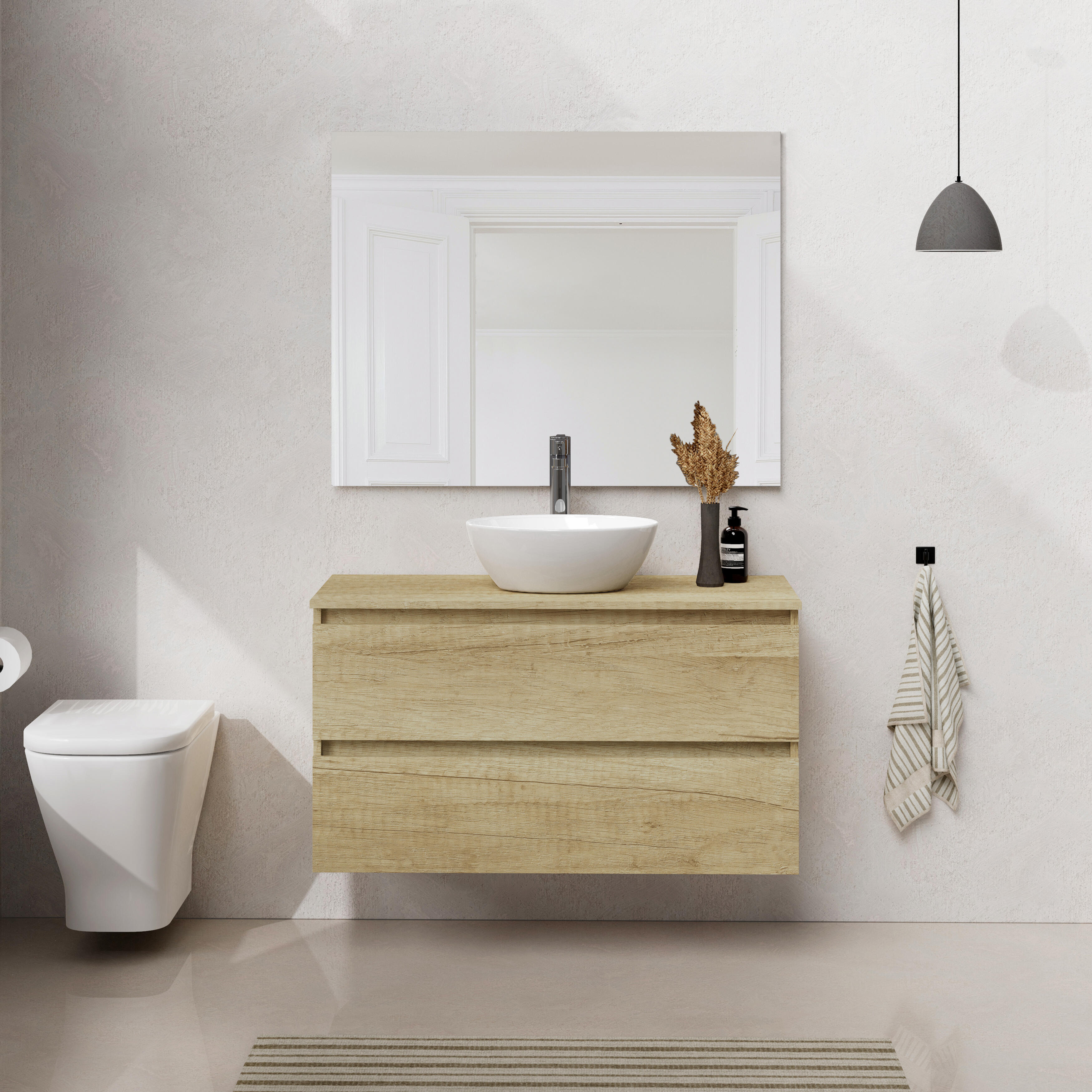 Mueble de baño con lavabo y espejo sand olmo 90 cm