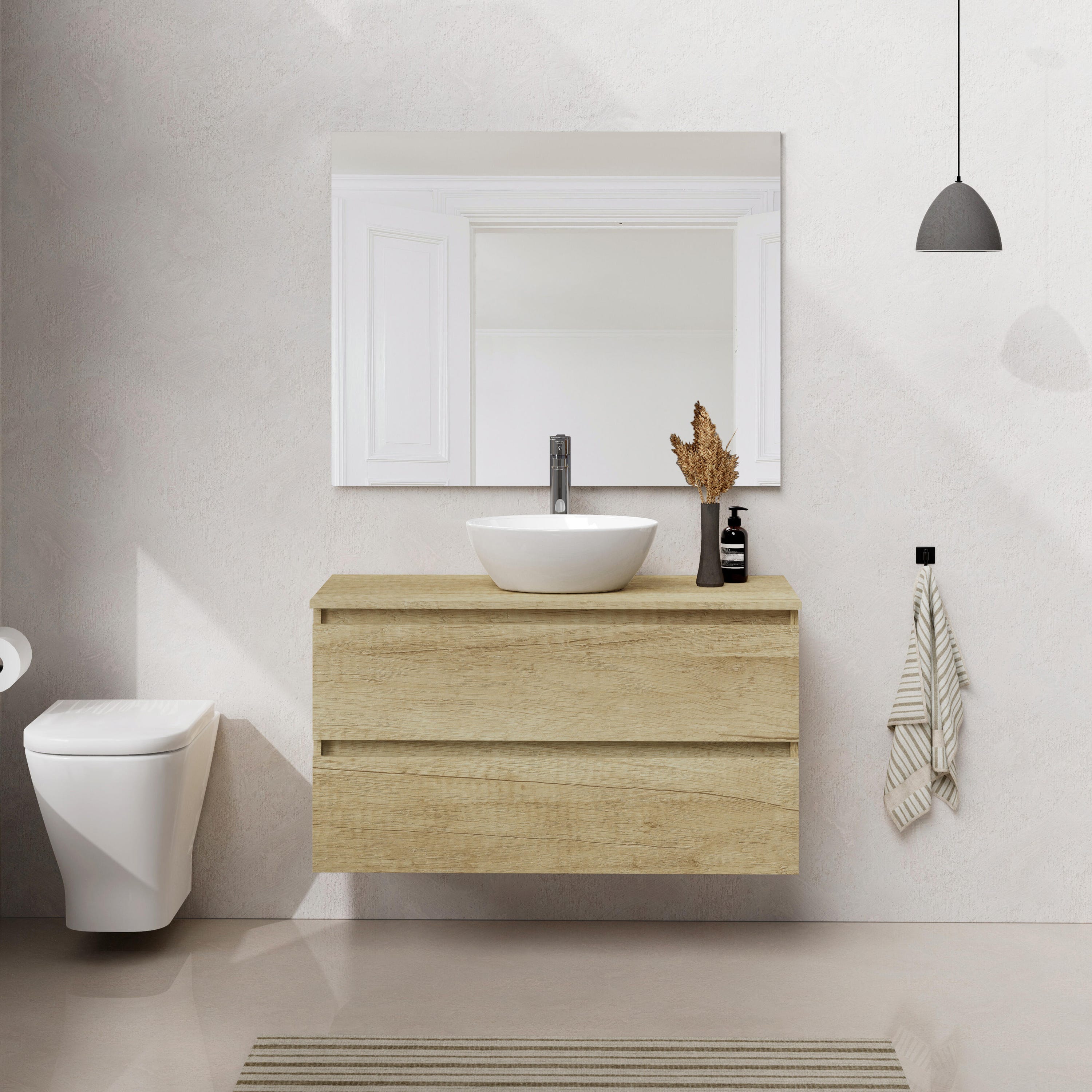 Mueble de baño con lavabo y espejo Zoe roble claro 99.6x45.5 cm