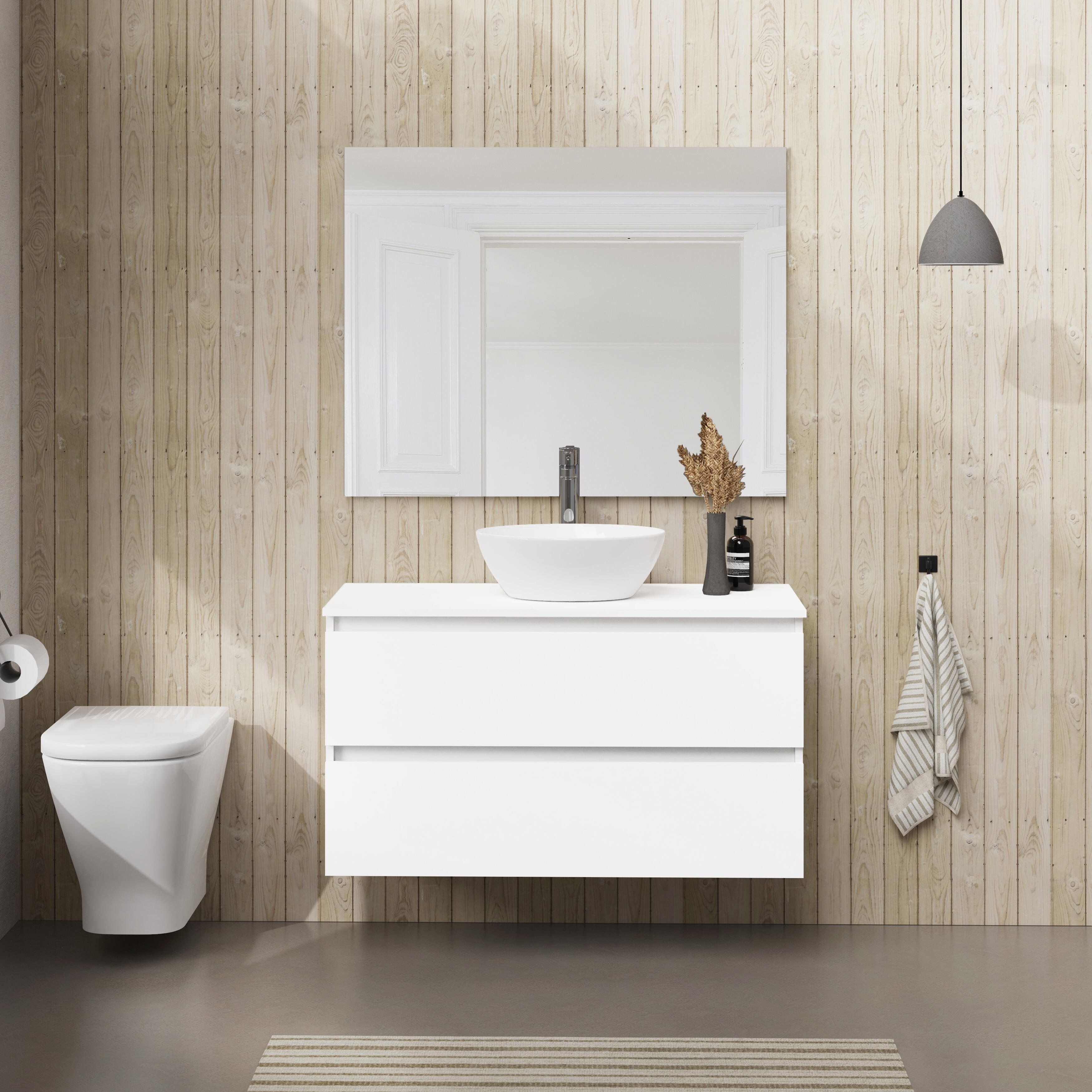 Mueble de baño con lavabo y espejo sand blanco 90x46 cm