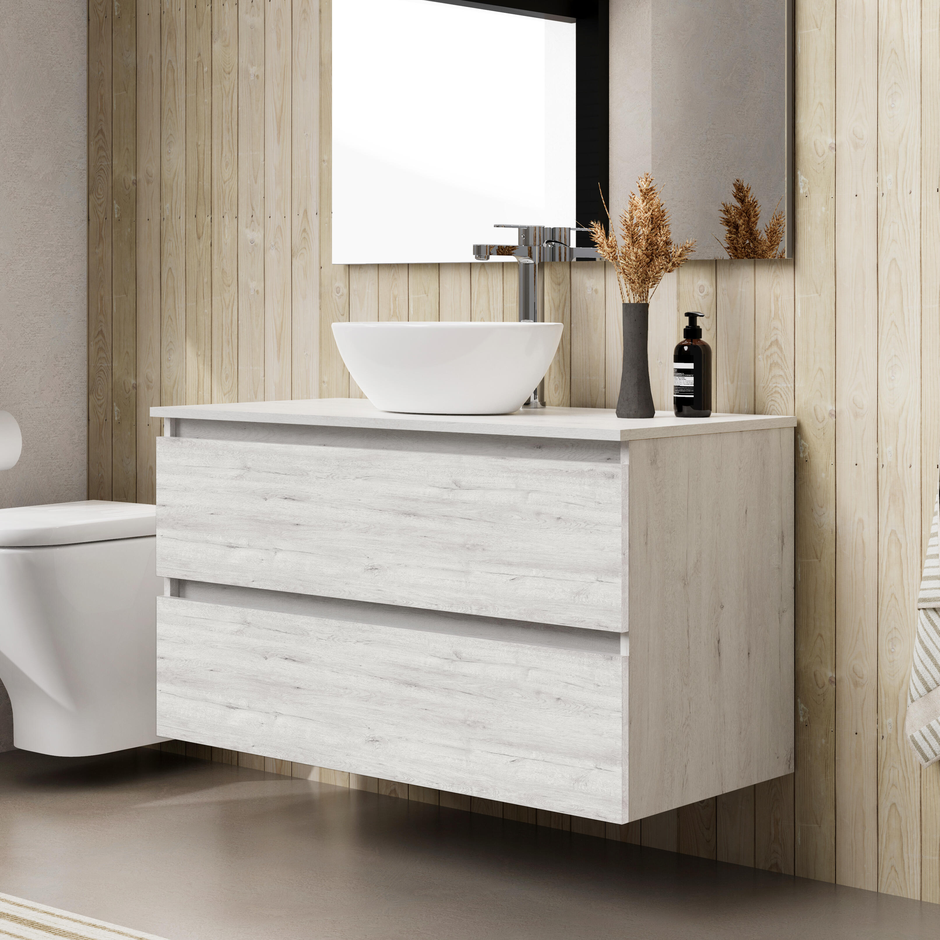 Mueble de baño con lavabo y espejo sand gris 90 cm