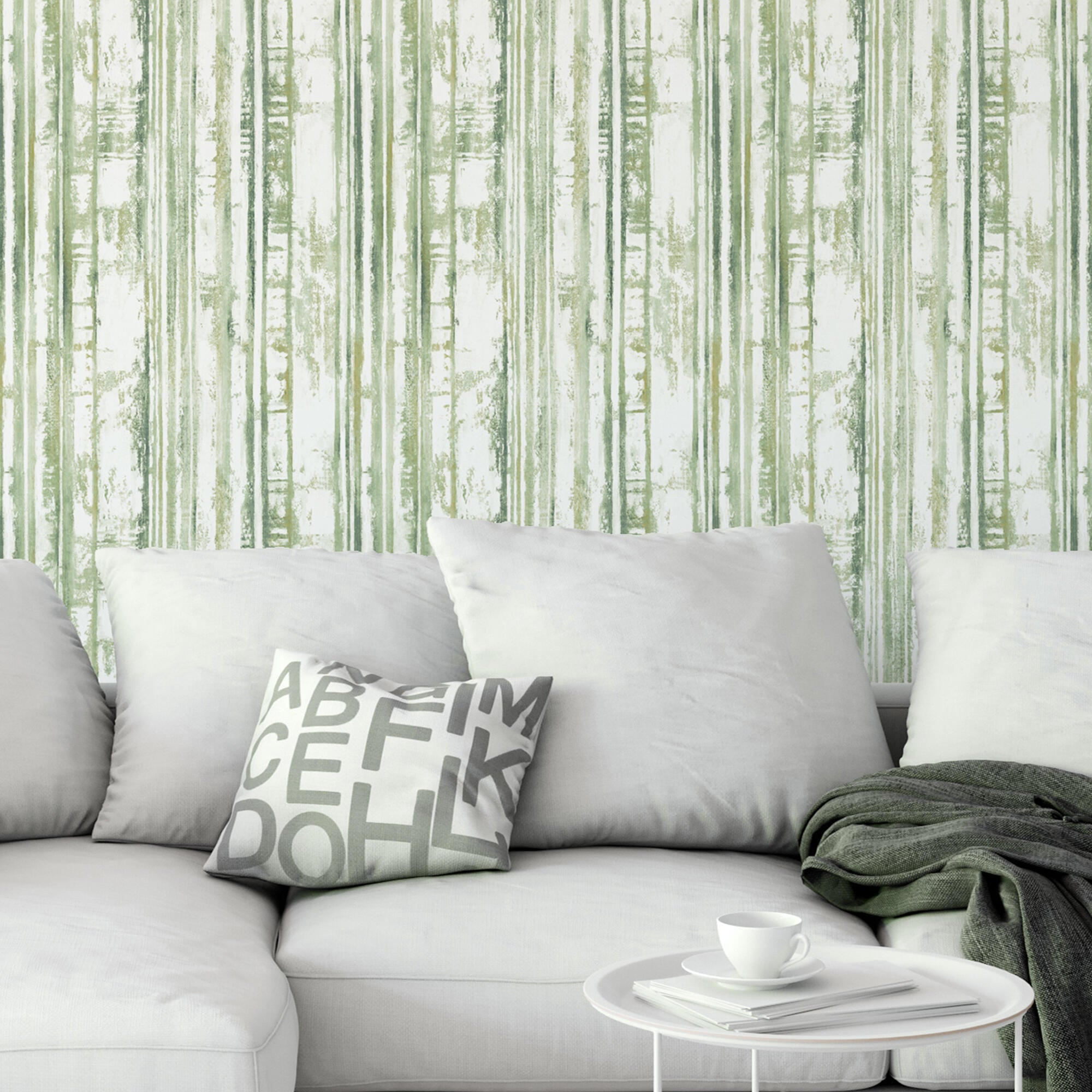 Papel pintado vinilo naturaleza imitación bambú verde