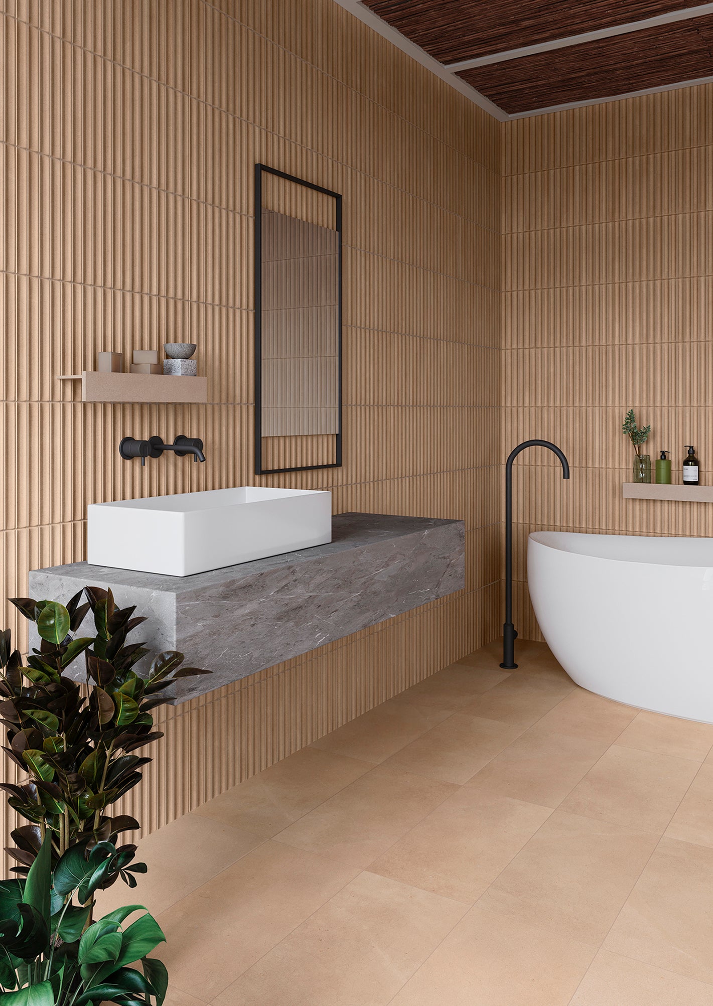 Azulejo porcelánico core efecto cemento beige 45x90 cm