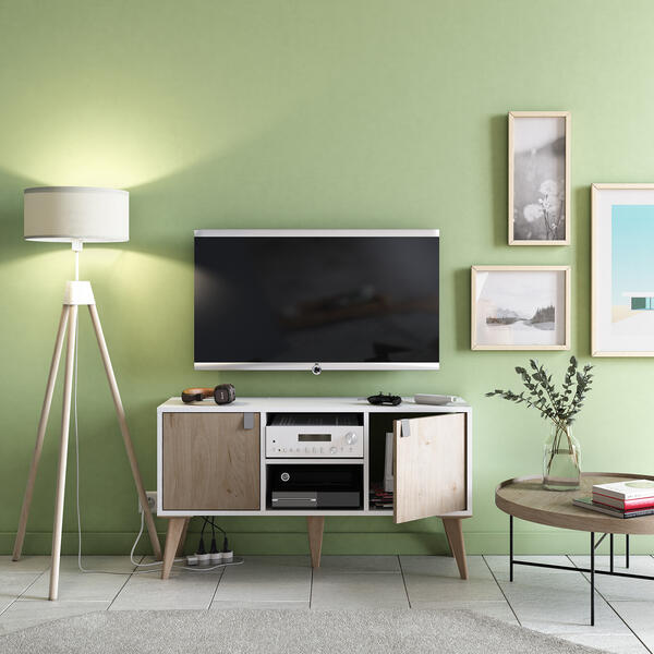 Skraut Home - Mueble TV, Televisión, Muebles de salón, almacenaje,  200x57x35cm, Para TV hasta 80, Chimenea eléctrica