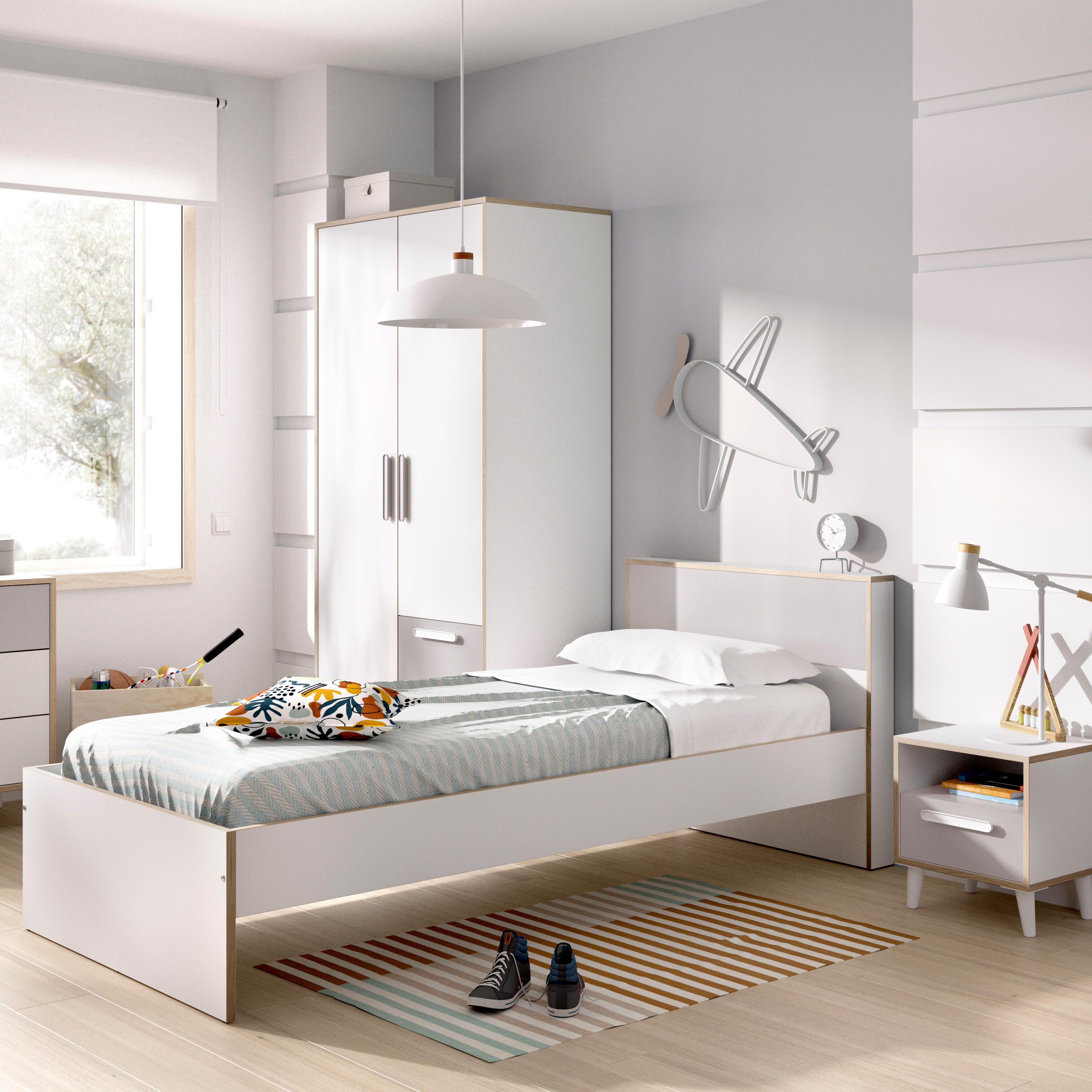 Estructura cama Antlia blanco, roble y gris 90x190cm | Leroy Merlin