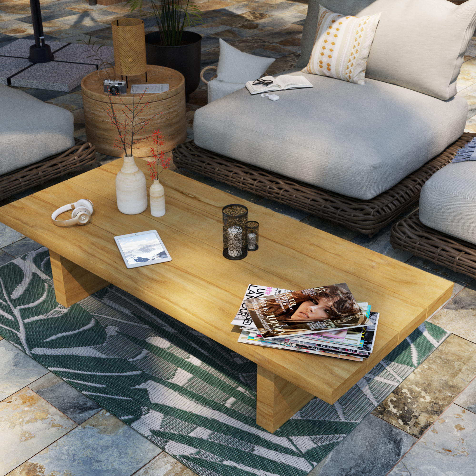 Mesa auxiliar de jardín naterial maya de teca beige de 170x37x73.5 cm de la marca NATERIAL