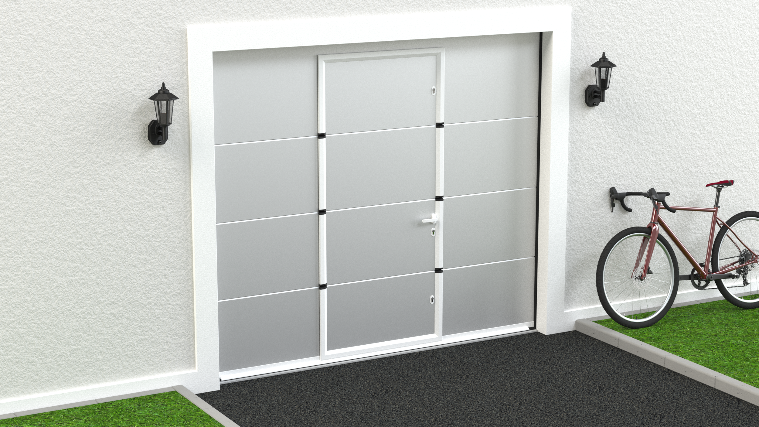 Puerta de garaje motorizada color blanco liso con puerta peatonal 2500x2125cm