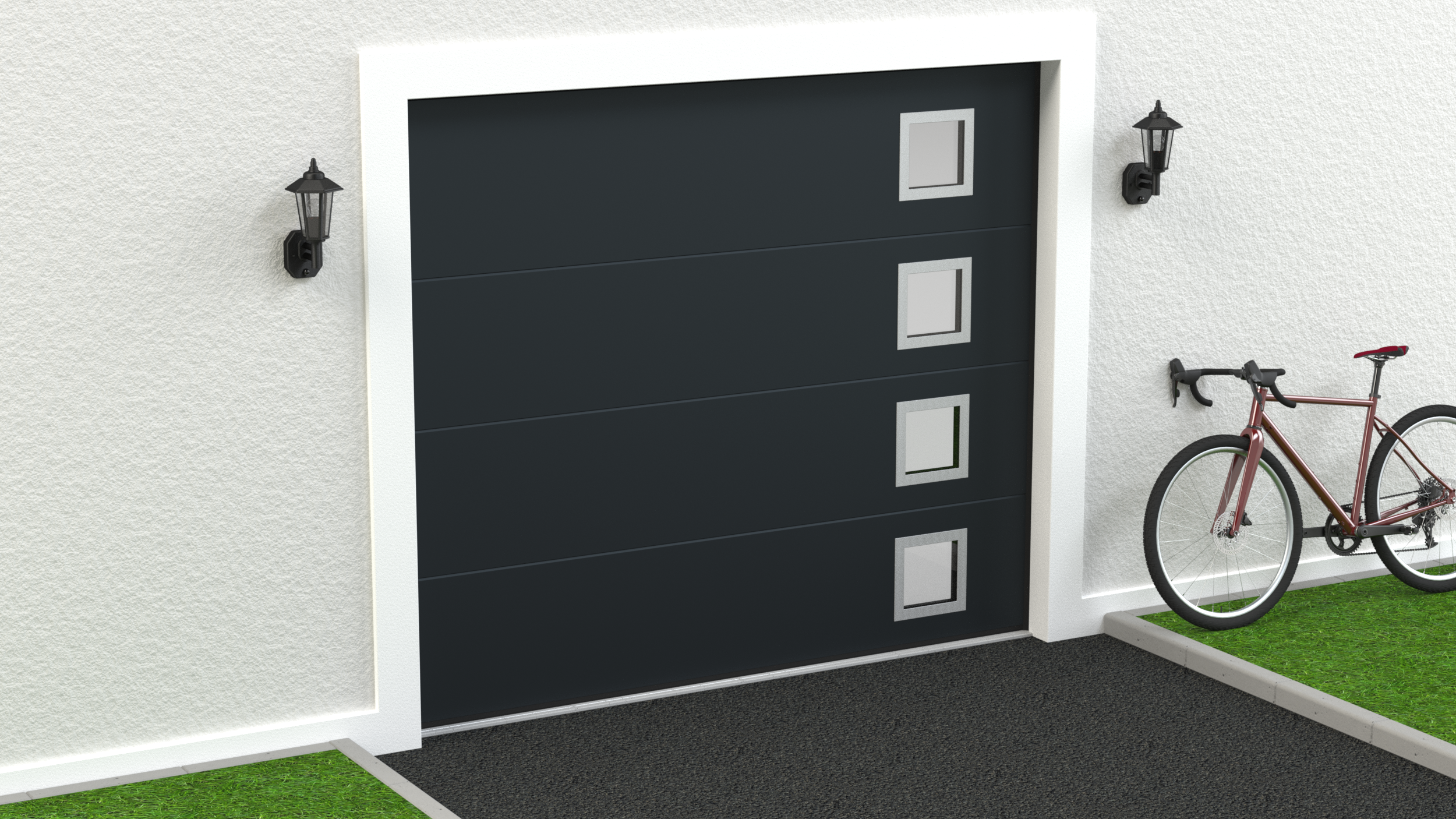 Puerta garaje motorizada color gris liso con 4 ventanas laterales 2500x2125cm