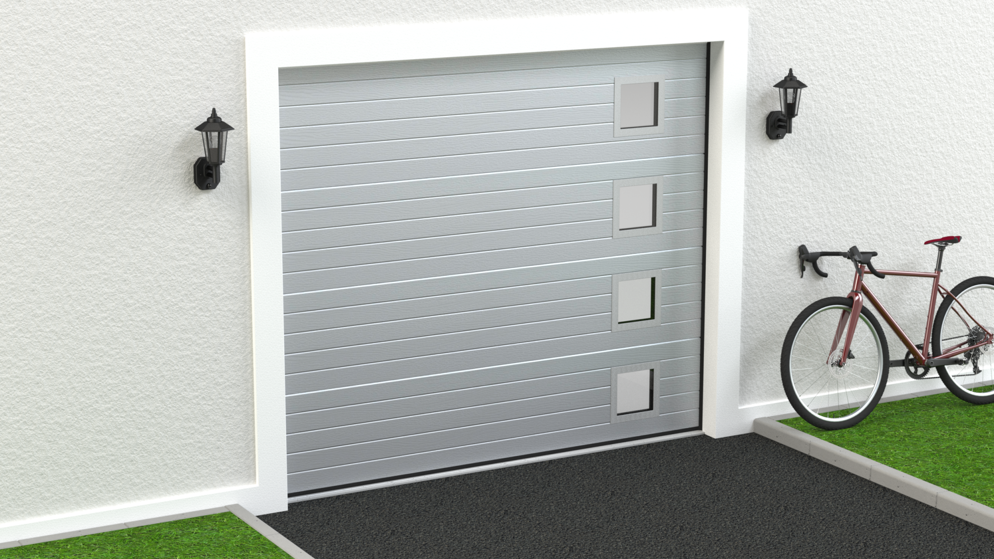 Puerta garaje motorizada color blanco rugoso 4 ventanas laterales 2500x2125cm