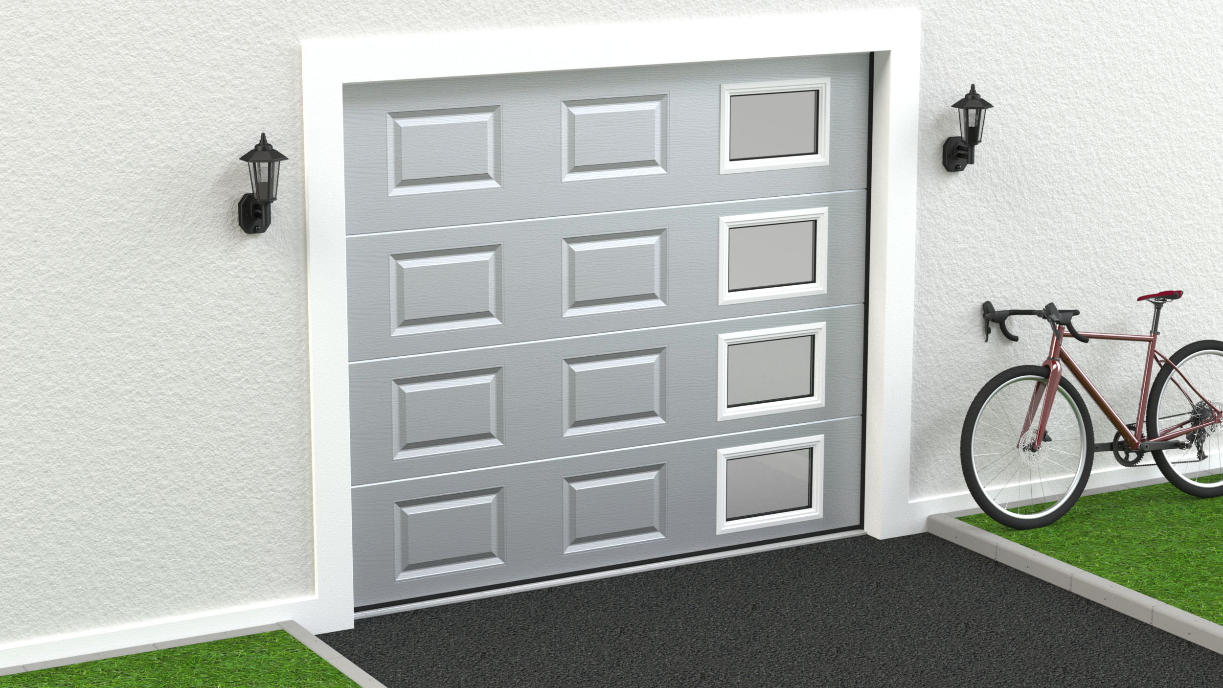 Puerta garaje motorizada color blanco rugoso 4 ventanas laterales 2500x2125cm de la marca FLEXIDOOR