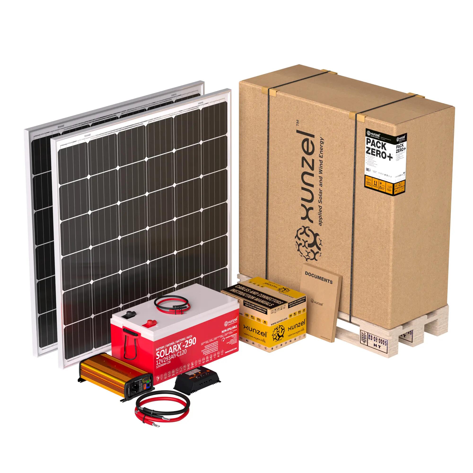 Kit solar pack zero+xunzel1099xjplus hasta 2kwh/d, batería 3,5kwh, inversor 1kw