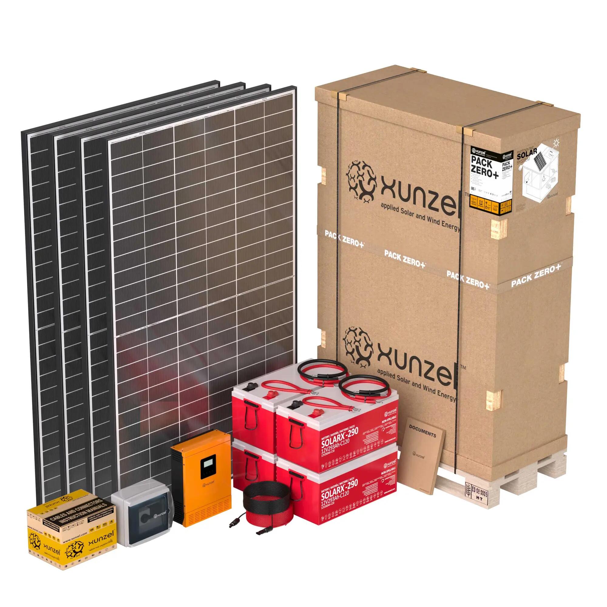 Kit solar pack zero+xunzel3909ixs hasta 8,5kwh/d, batería 14kwh, inversor 3kw