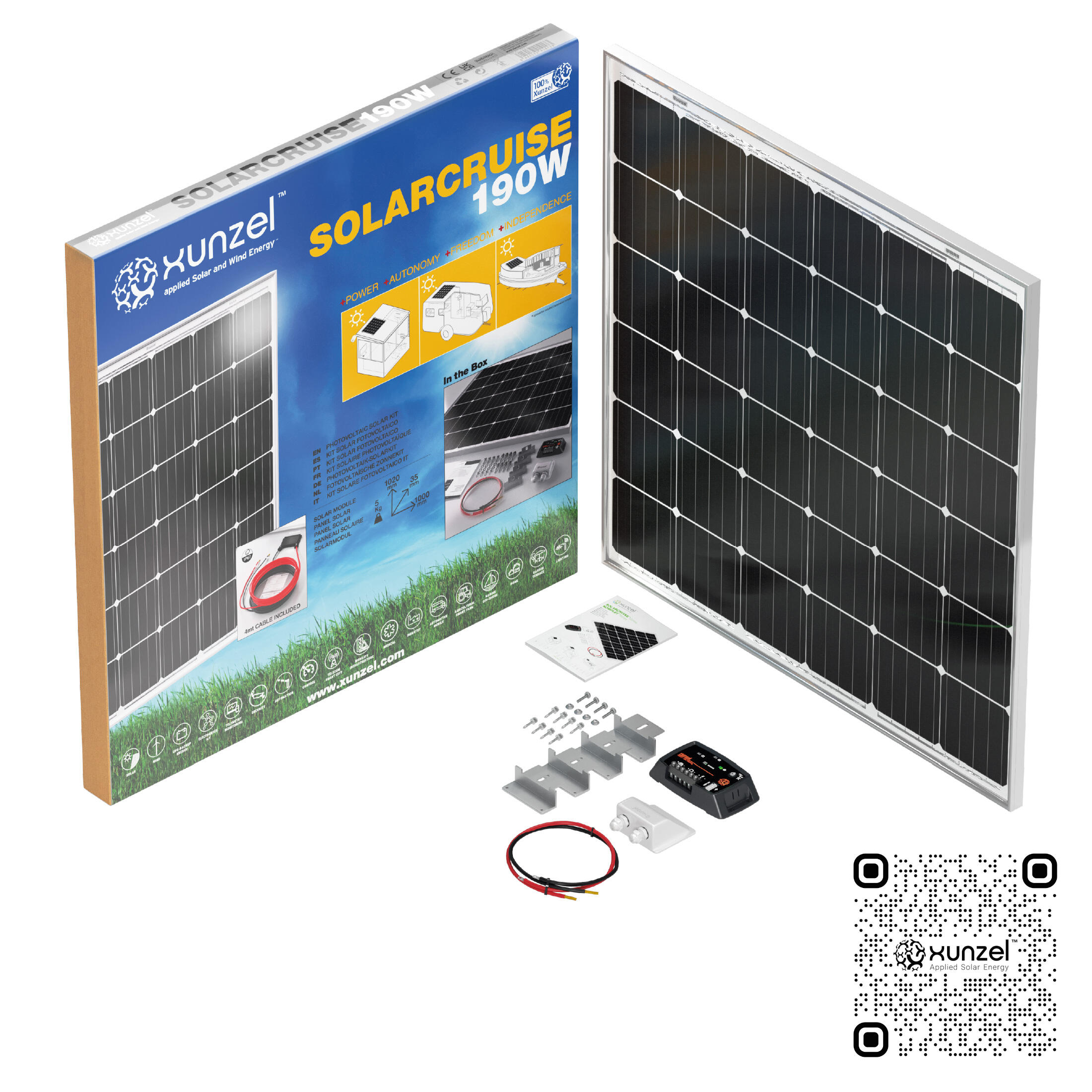 Kit solar fotovoltaico carga batería solarcruise-xunzel-190w-12v con fijaciones