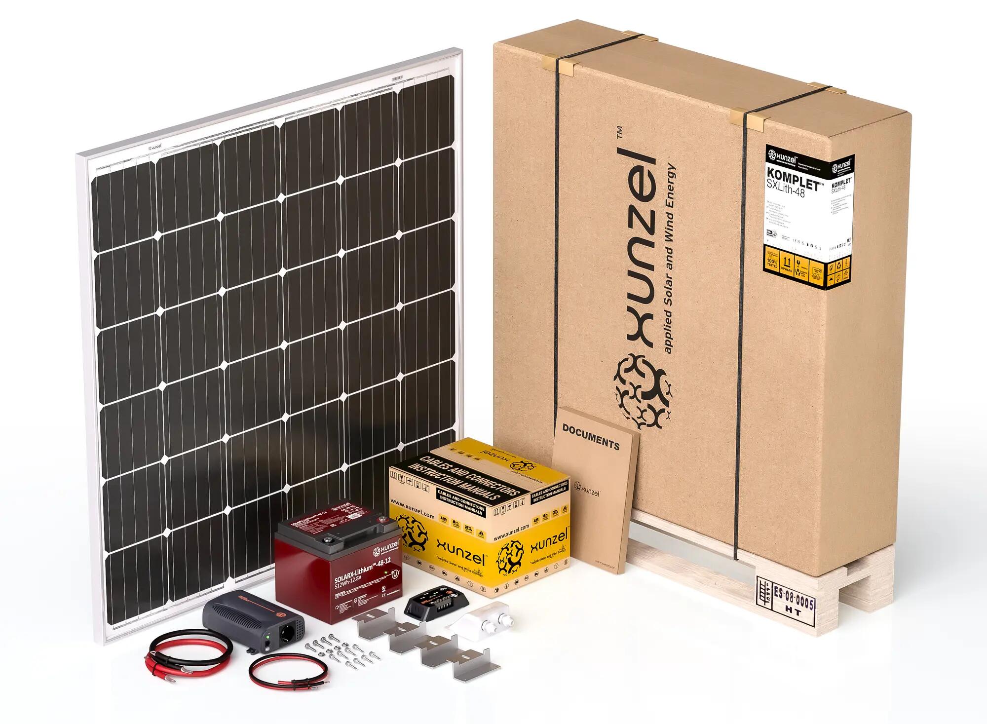 Set solar fotovoltaico c/batería caravan-xunzel-190w-sxlith48-12v con fijaciones