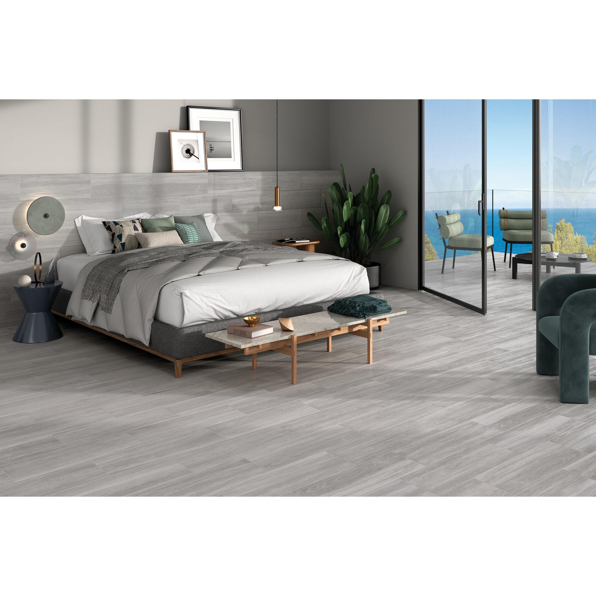 Suelo porcelánico ARTENS Kimva 90x15 cm gris interior/exterior | Leroy ...