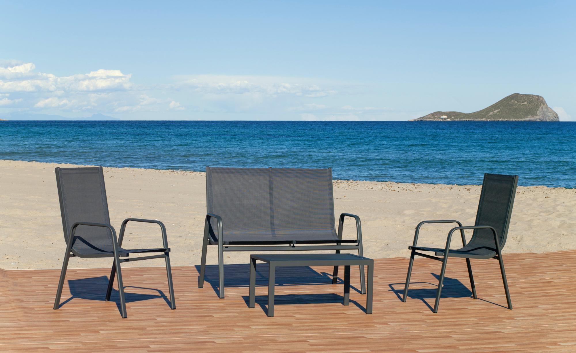 Set de jardín de aluminio garon de 4 plazas de la marca HEVEA Set de jardín de aluminio garon de 4 plazas de la marca HEVEA