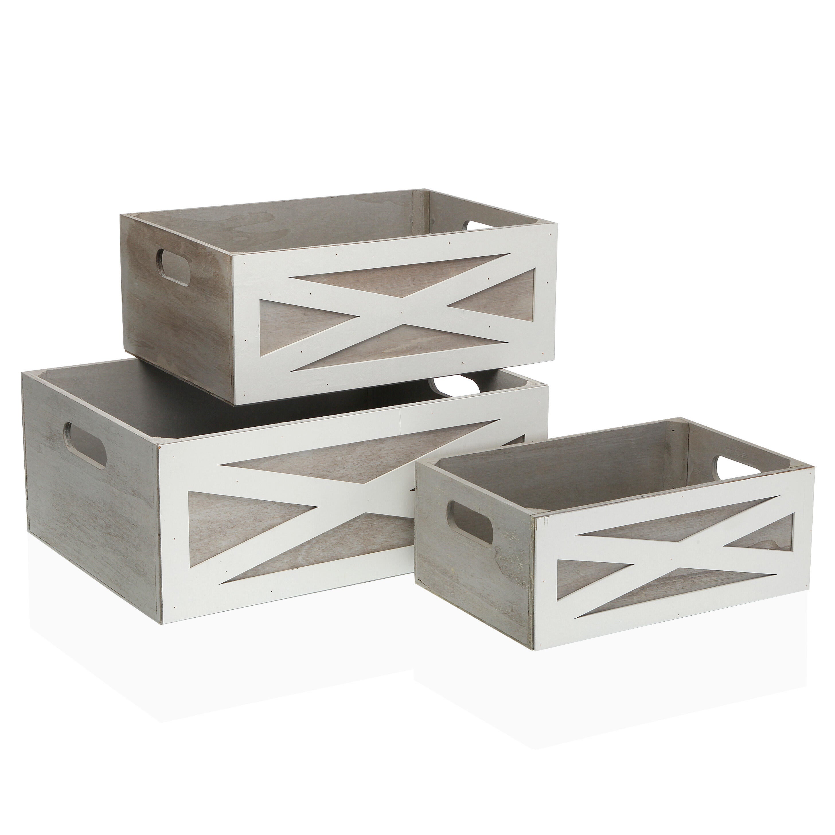 Set de 3 cajas de madera serie Heart en color blanco y roble de 15x38x28 cm