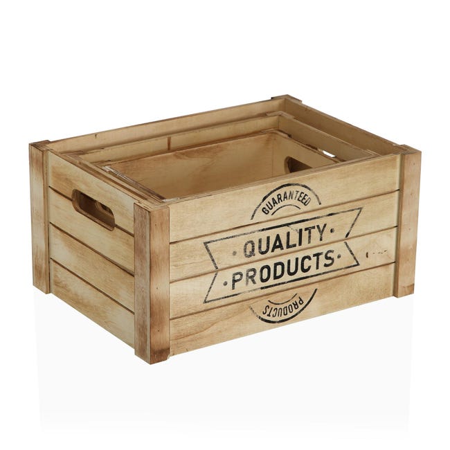 Set de 3 cajas de madera serie Quality en color madera 17x35x25 cm | Leroy Merlin