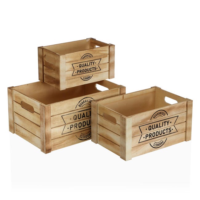 Set de 3 cajas de madera serie Quality en color madera 17x35x25 cm | Leroy Merlin