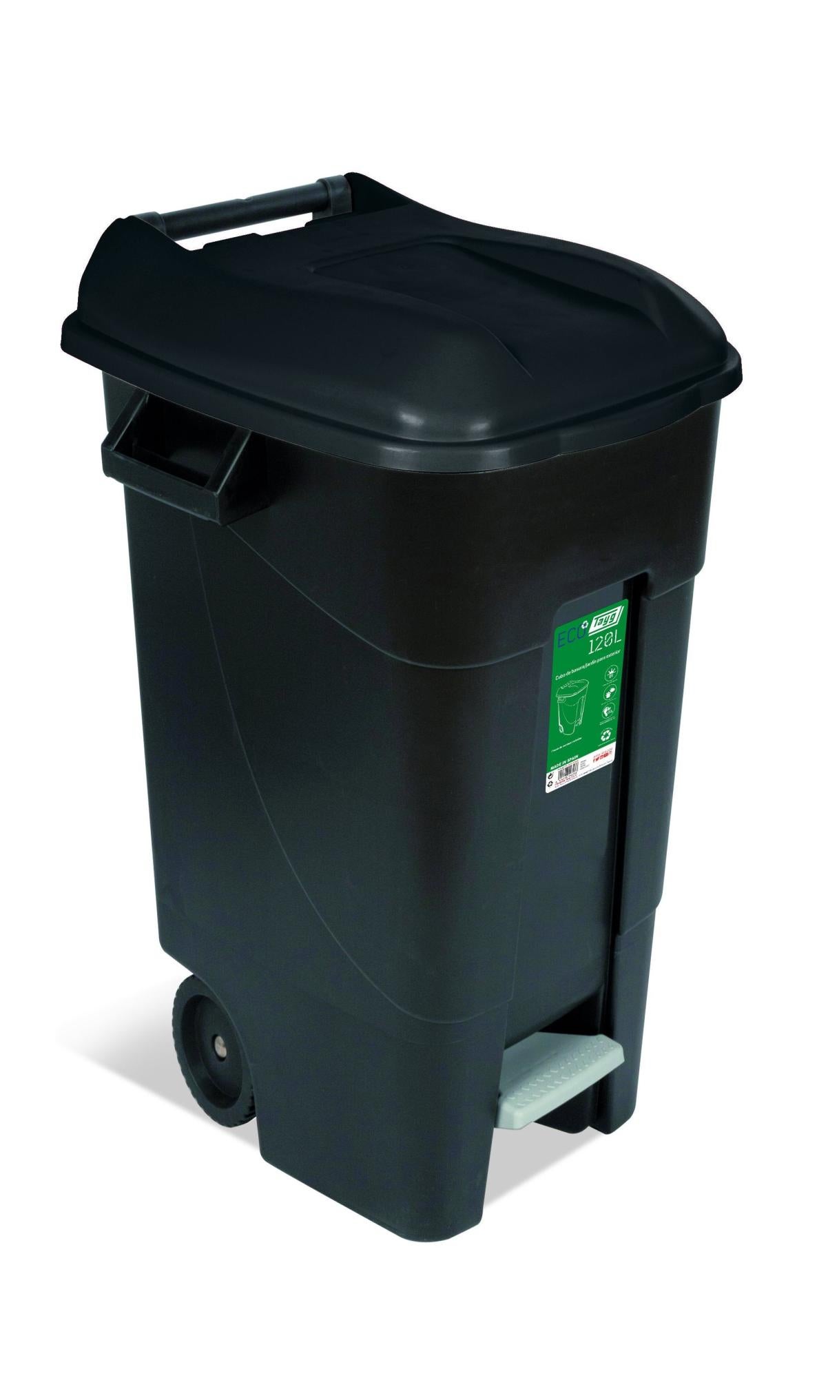 Cubo de basura con pedal de polipropileno negro de 120l ecotayg