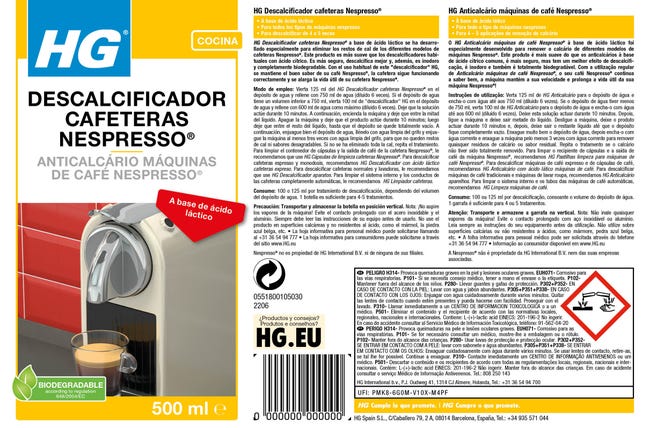 Descalcificador máquinas nespresso HG 500ml
