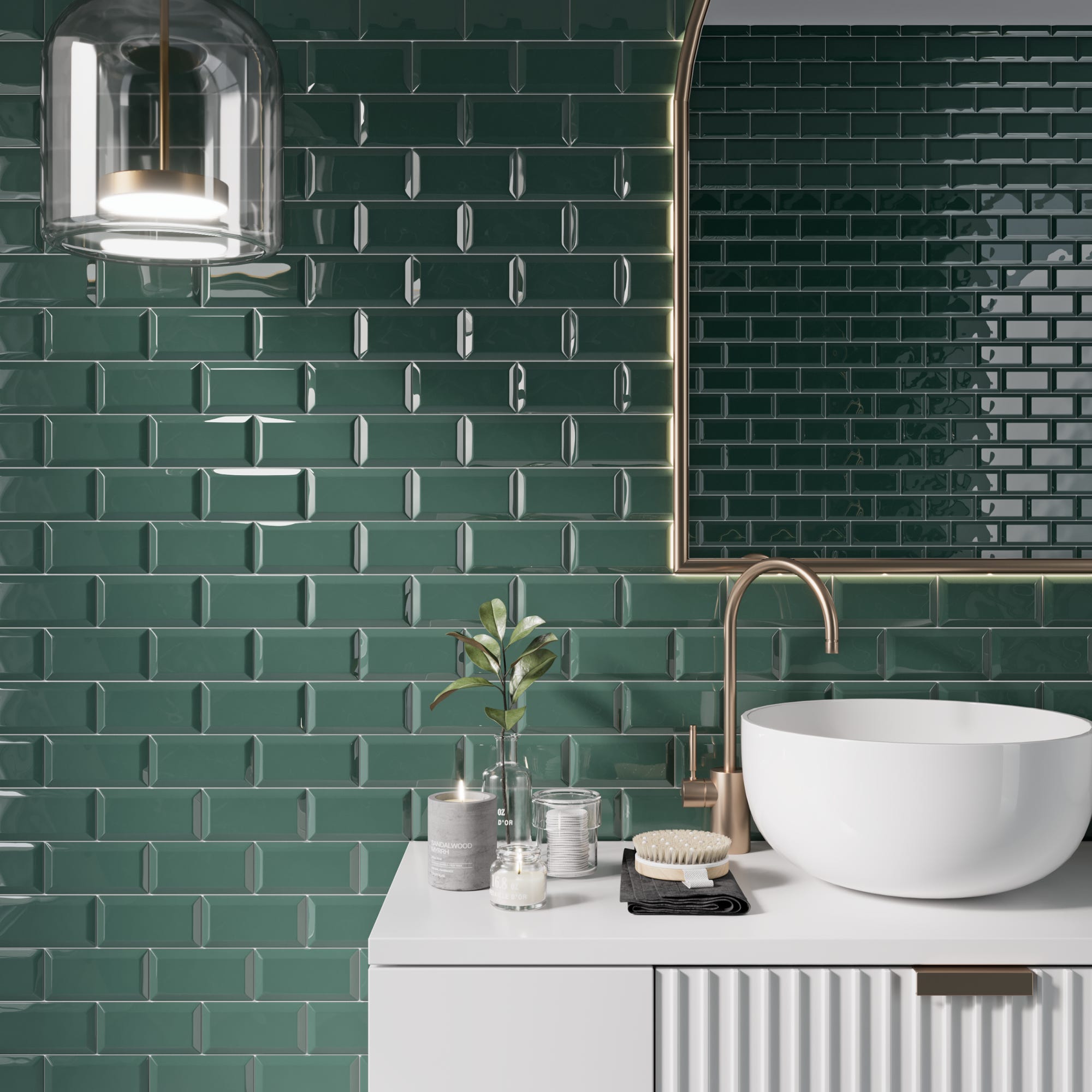 Azulejo efecto liso verde esmeralda brillante 7.5x15 cm Metro ARTENS ...