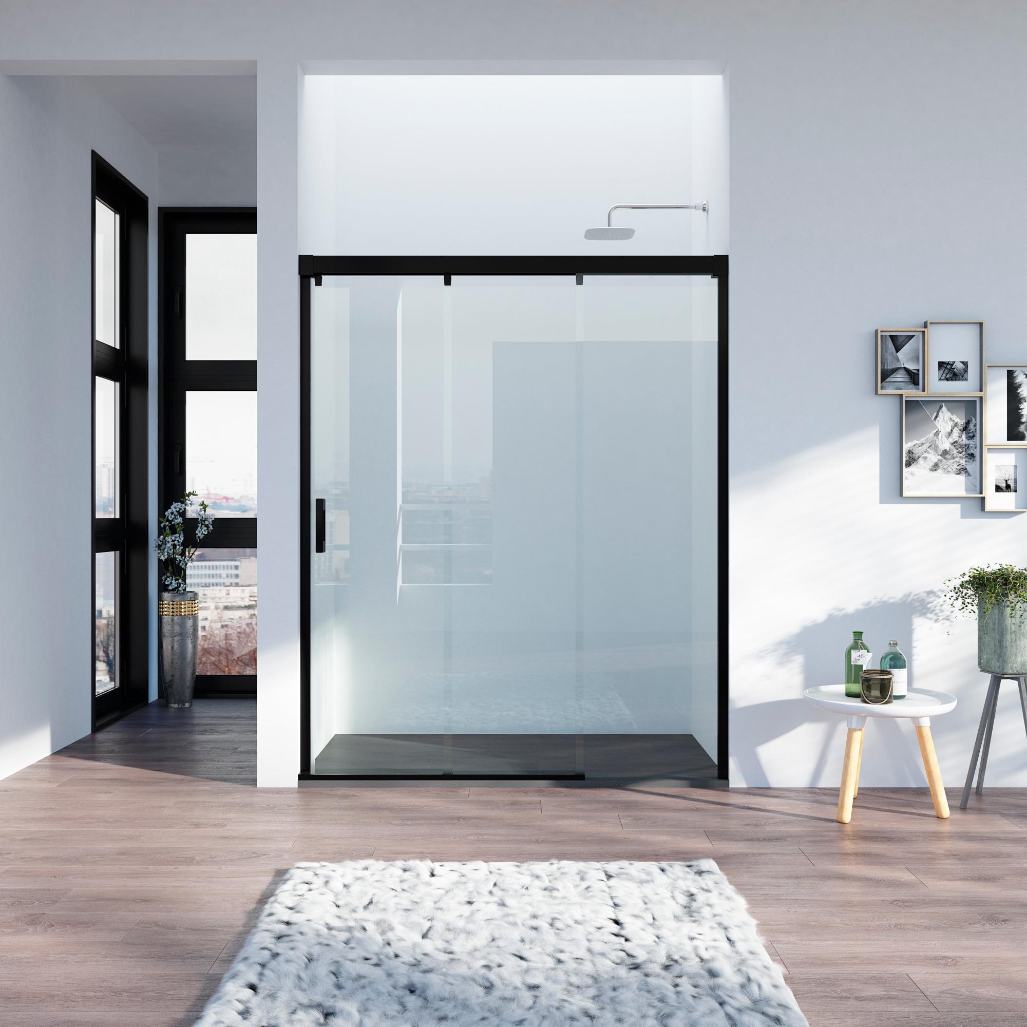 Mampara corredera open transparente perfil negro mate 6mm (109-114)x195cm de la marca GLASSINOX