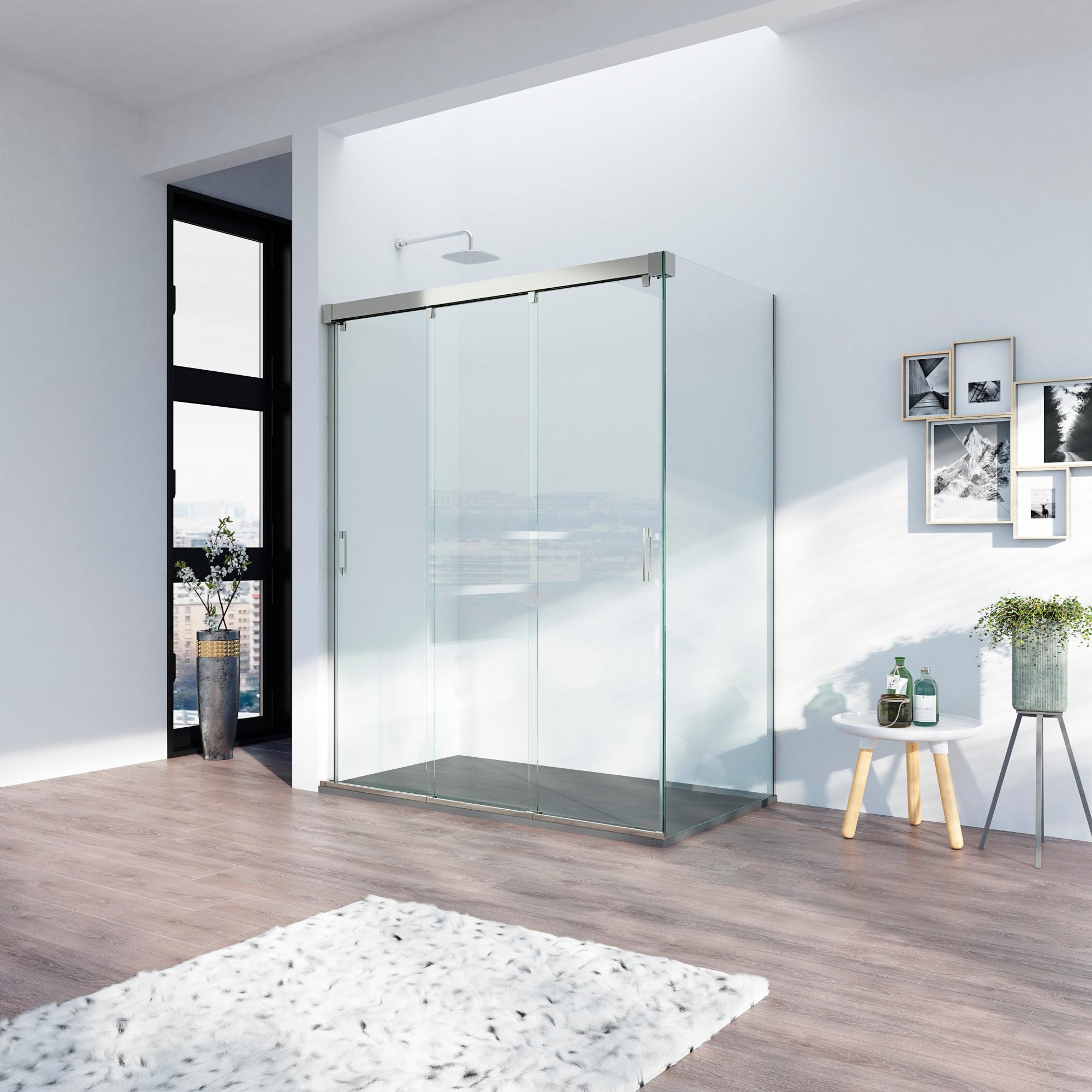 Mampara corredera open transparente perfil plata mate 6mm (112-114,5)x195cm