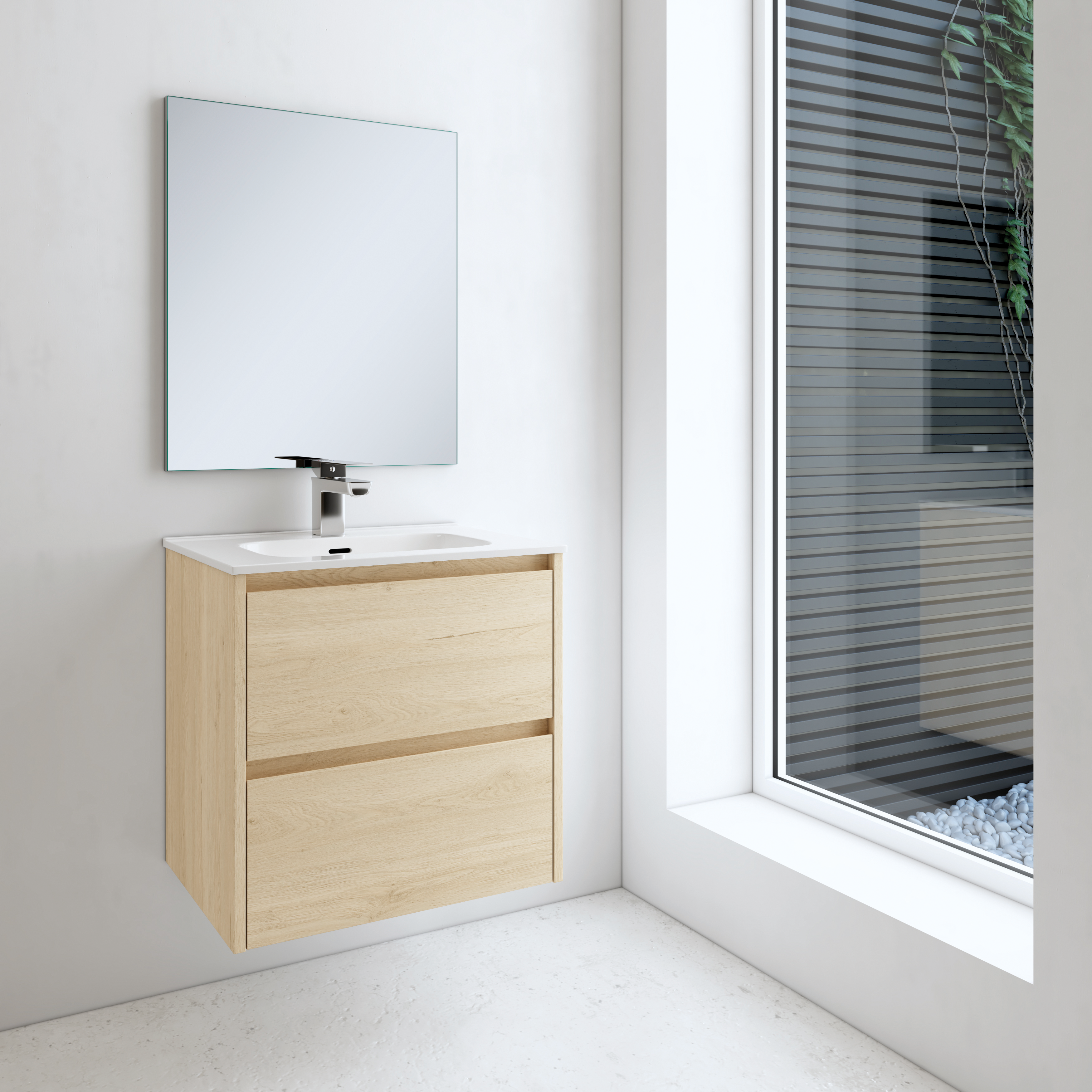 Mueble de baño con lavabo moon roble 60x45 cm
