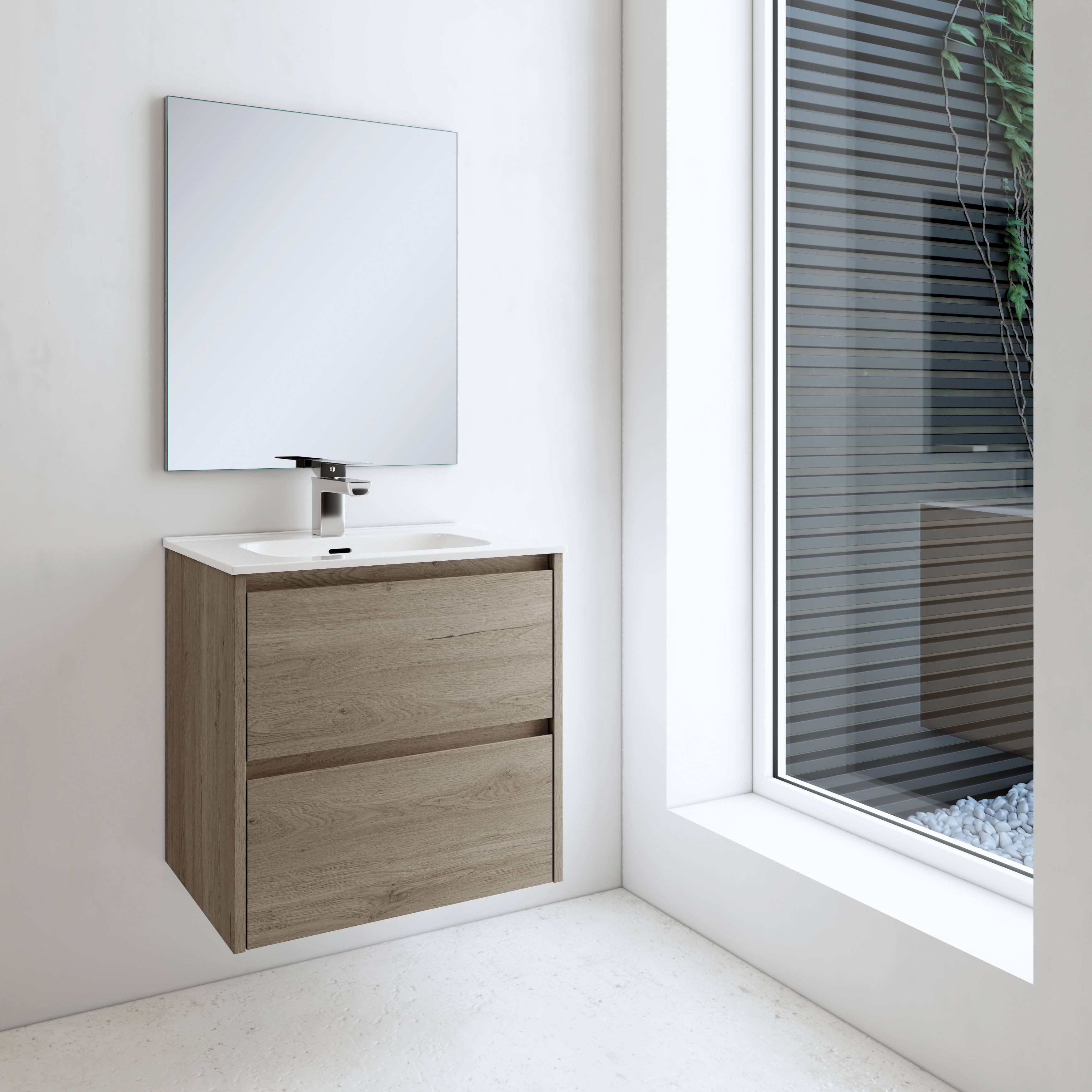 Mueble de baño con lavabo moon roble gris 60x45 cm