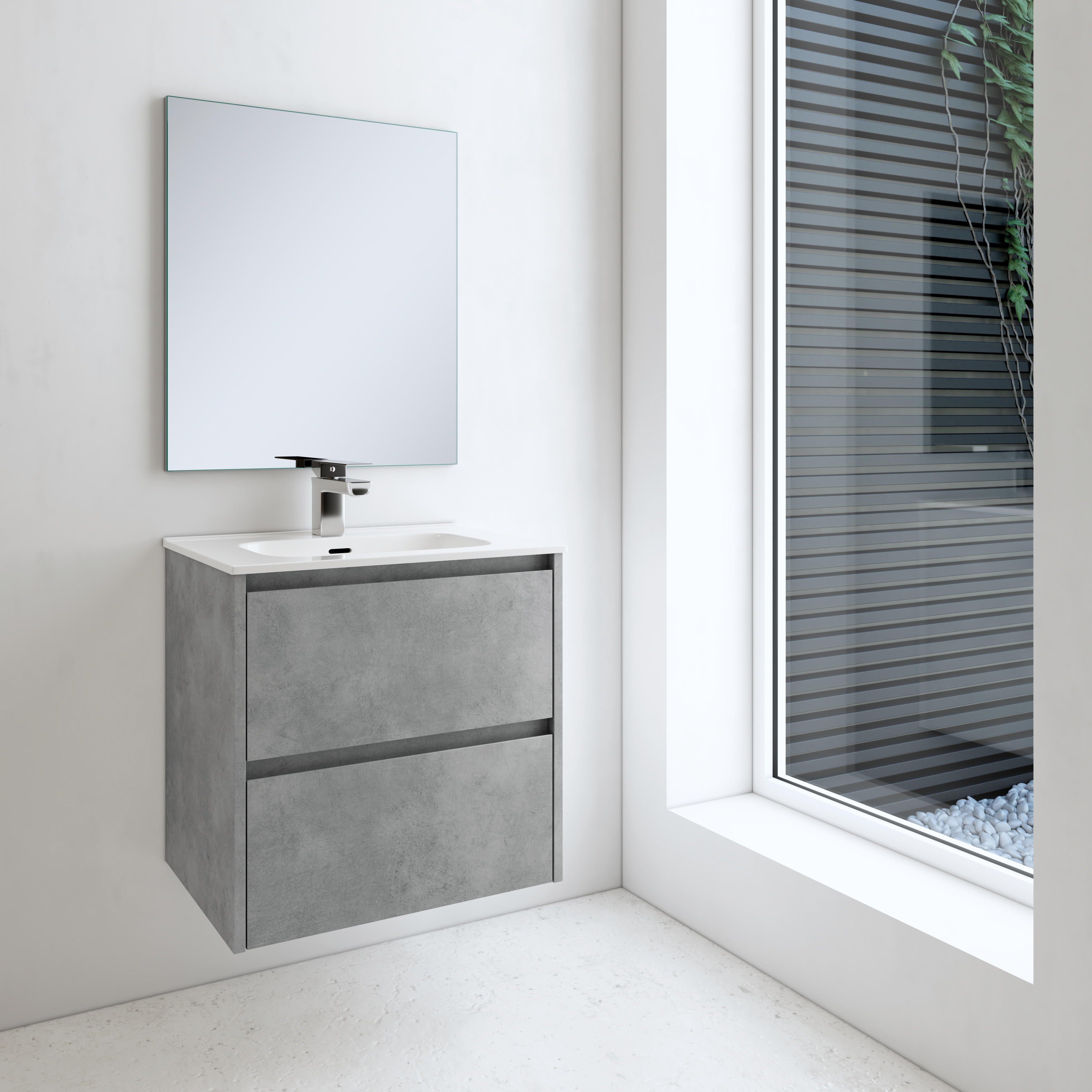 Mueble de baño con lavabo moon gris mate 60x45 cm
