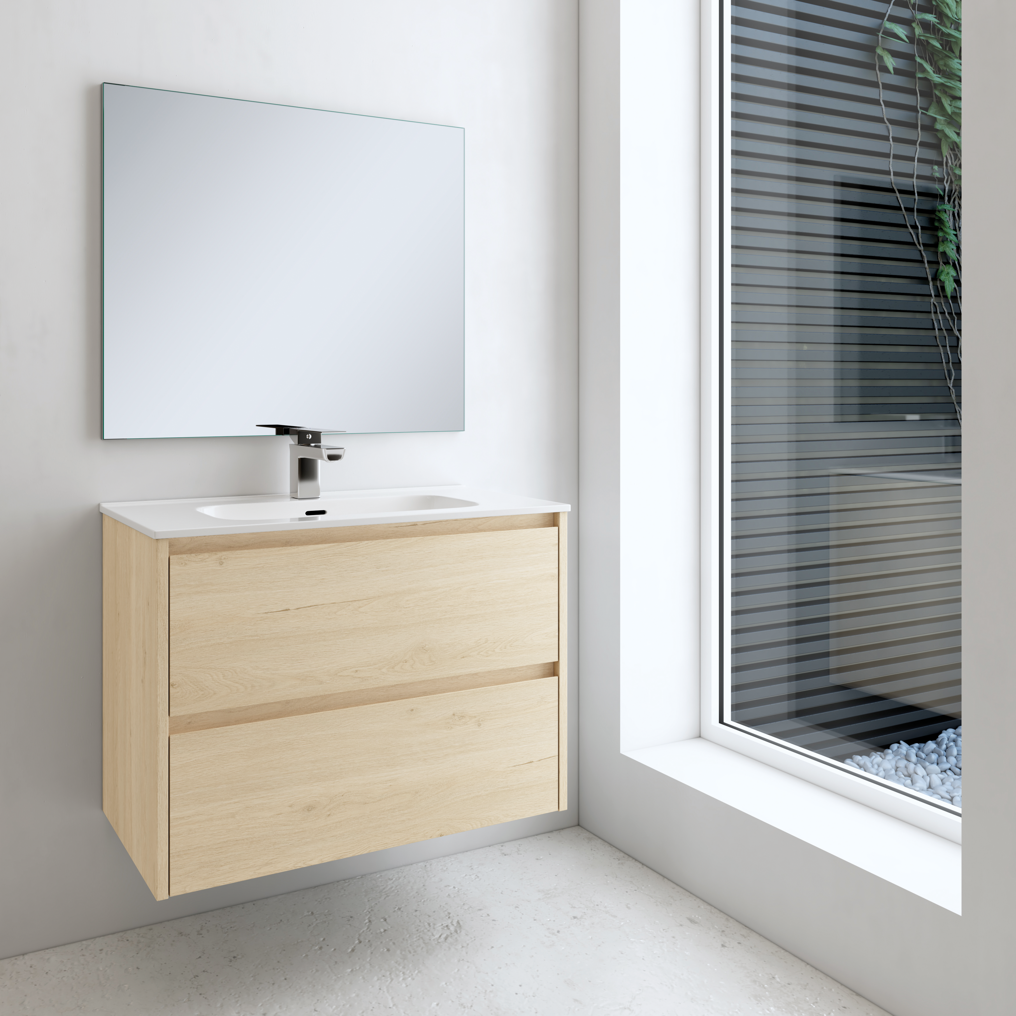 Mueble de baño con lavabo moon roble 80x45 cm