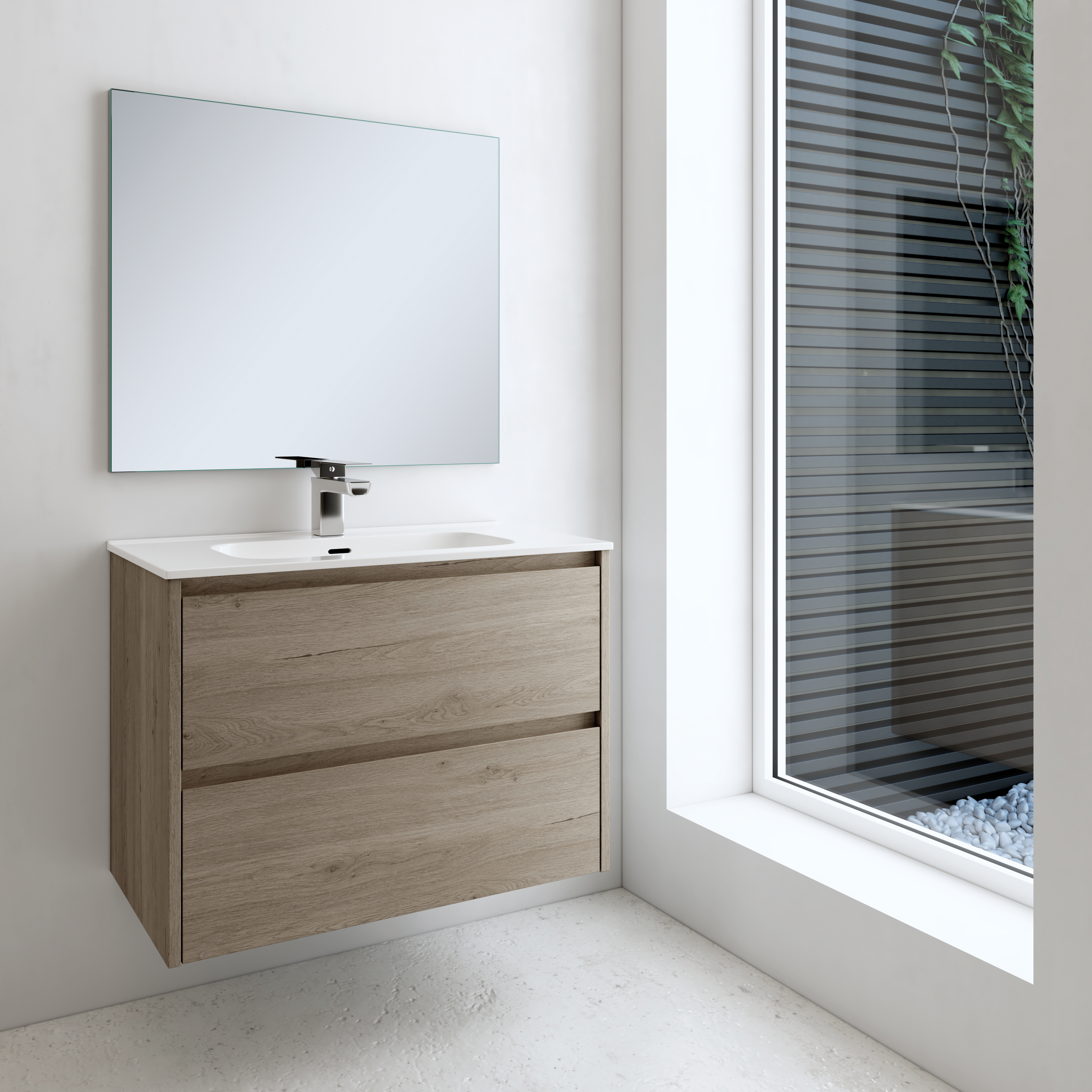 Mueble de baño con lavabo moon roble gris 80x45 cm
