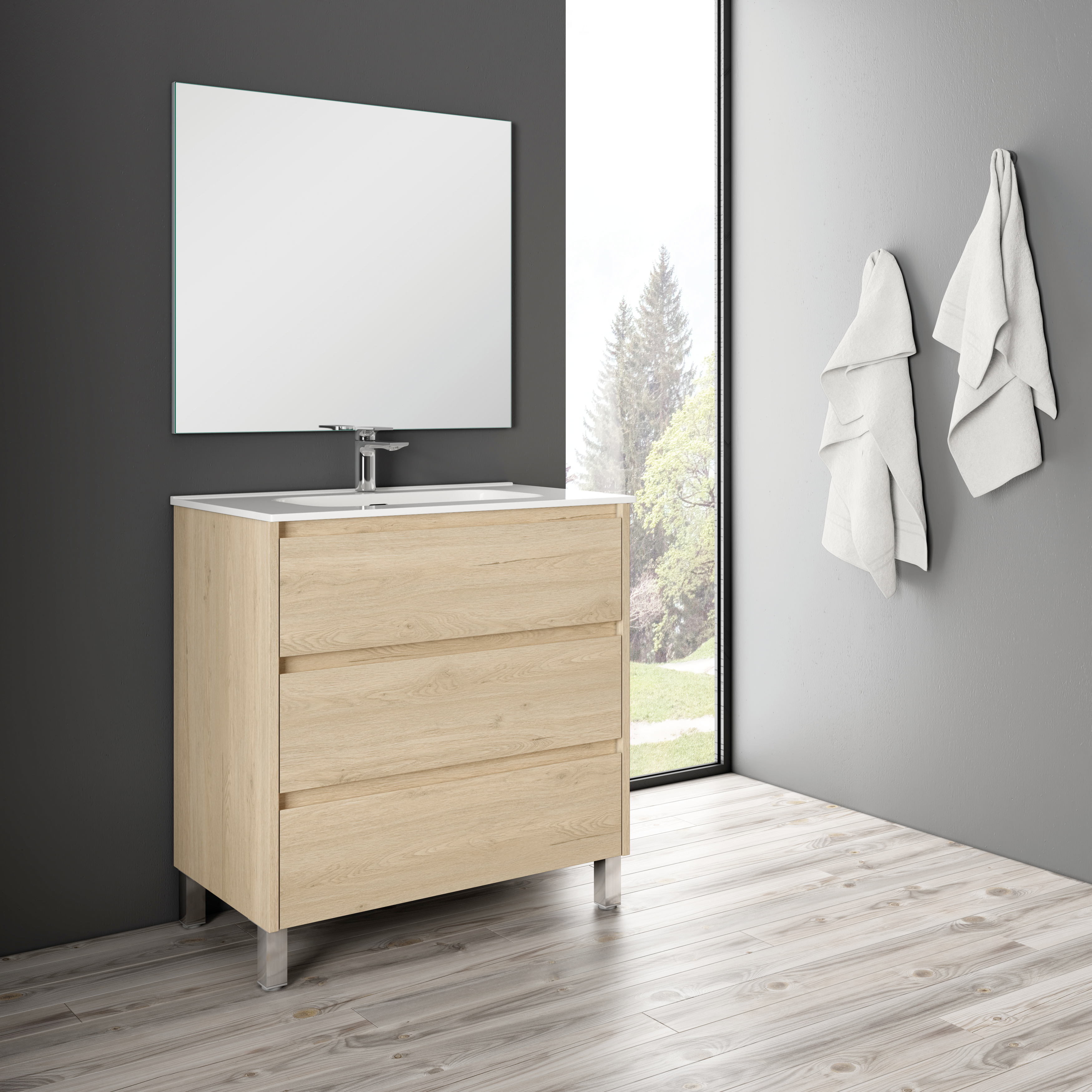 Pack de mueble de baño con lavabo moon roble 80x45 cm