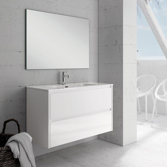 Cerdito Agresivo Cada semana Mueble de baño con lavabo Moon blanco 100x45 cm | Leroy Merlin