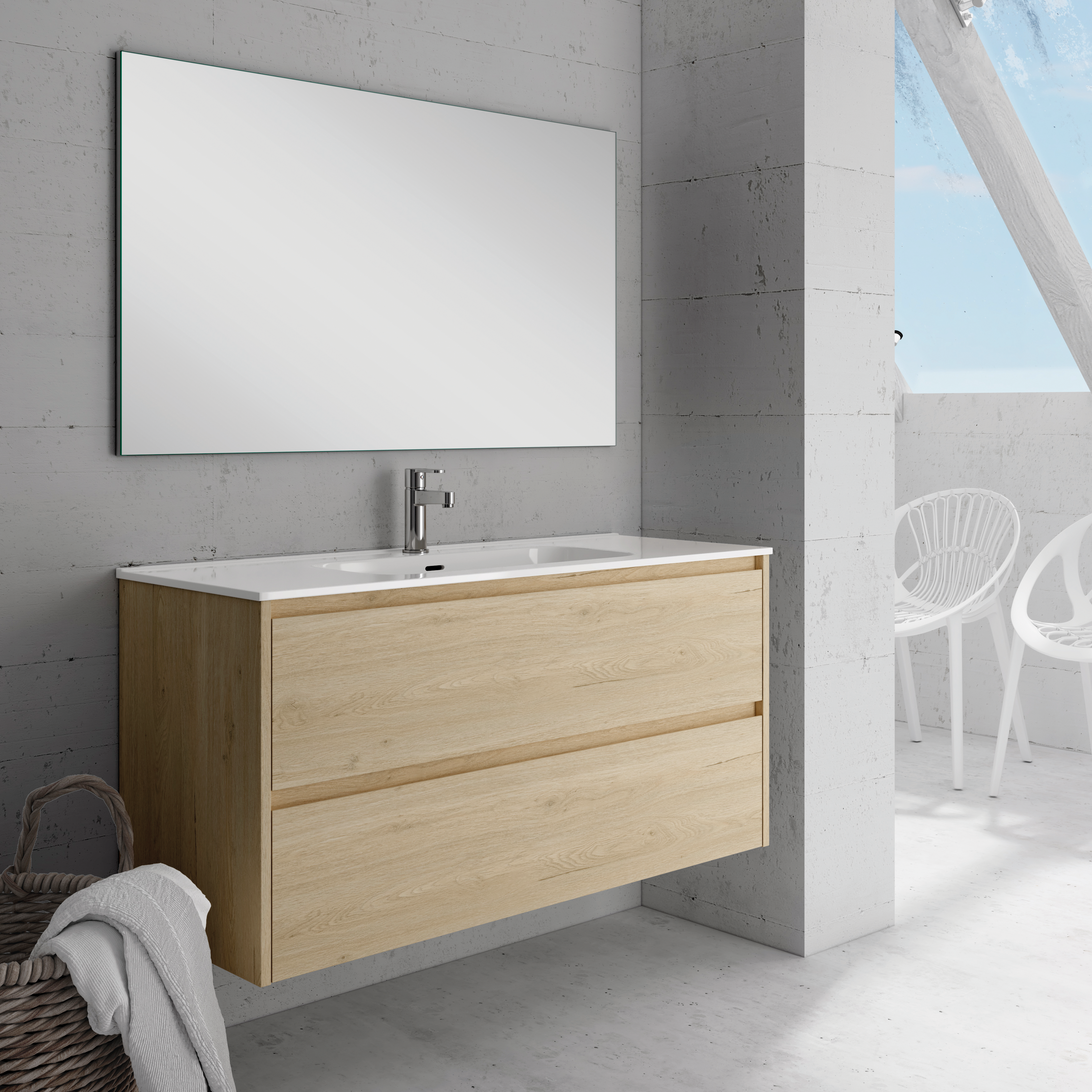 Mueble Lavabo + Lavabo 90 cm MONTADO - Roble Claro PIACENZA