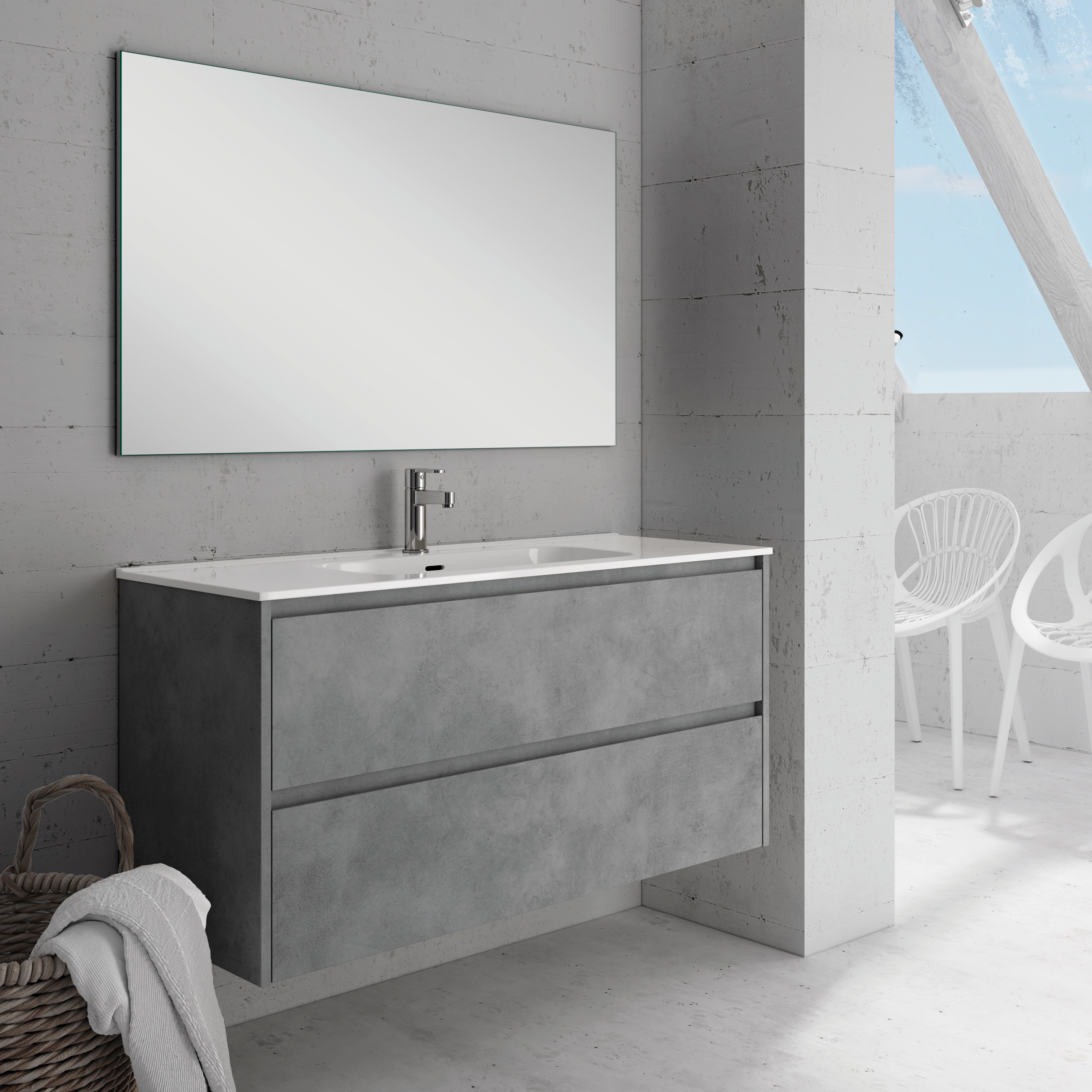 Lavabo de baño gris de 30 pulgadas con tapa con diseño de mármol y grifo de  espejo y juego de drenaje