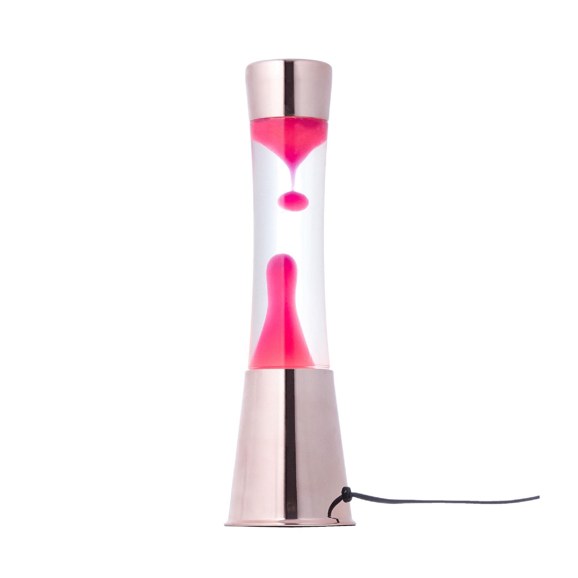 Lámpara de mesa lava magenta con base oro rosa