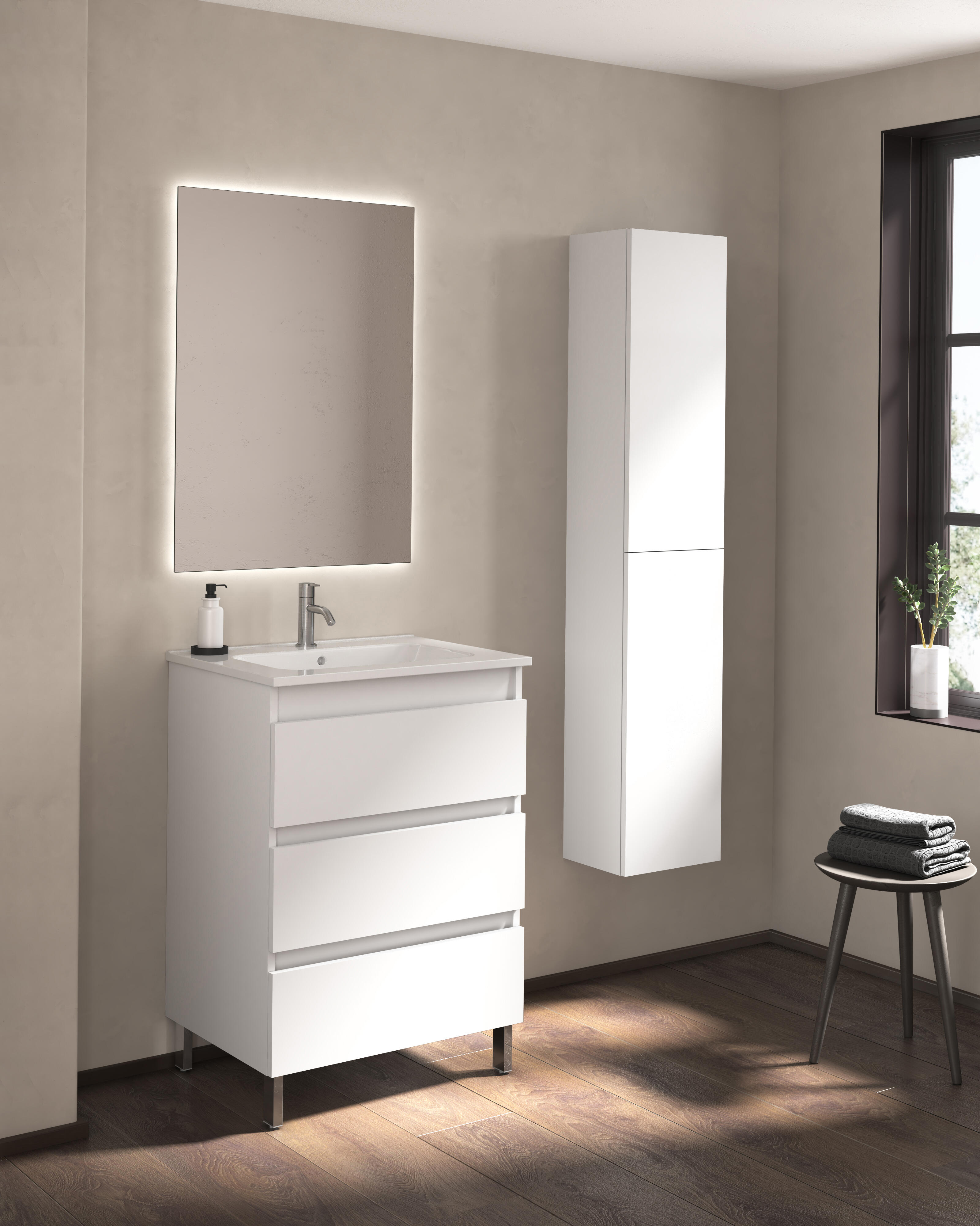Pack de mueble de baño con lavabo becco blanco brillante 60x45 cm