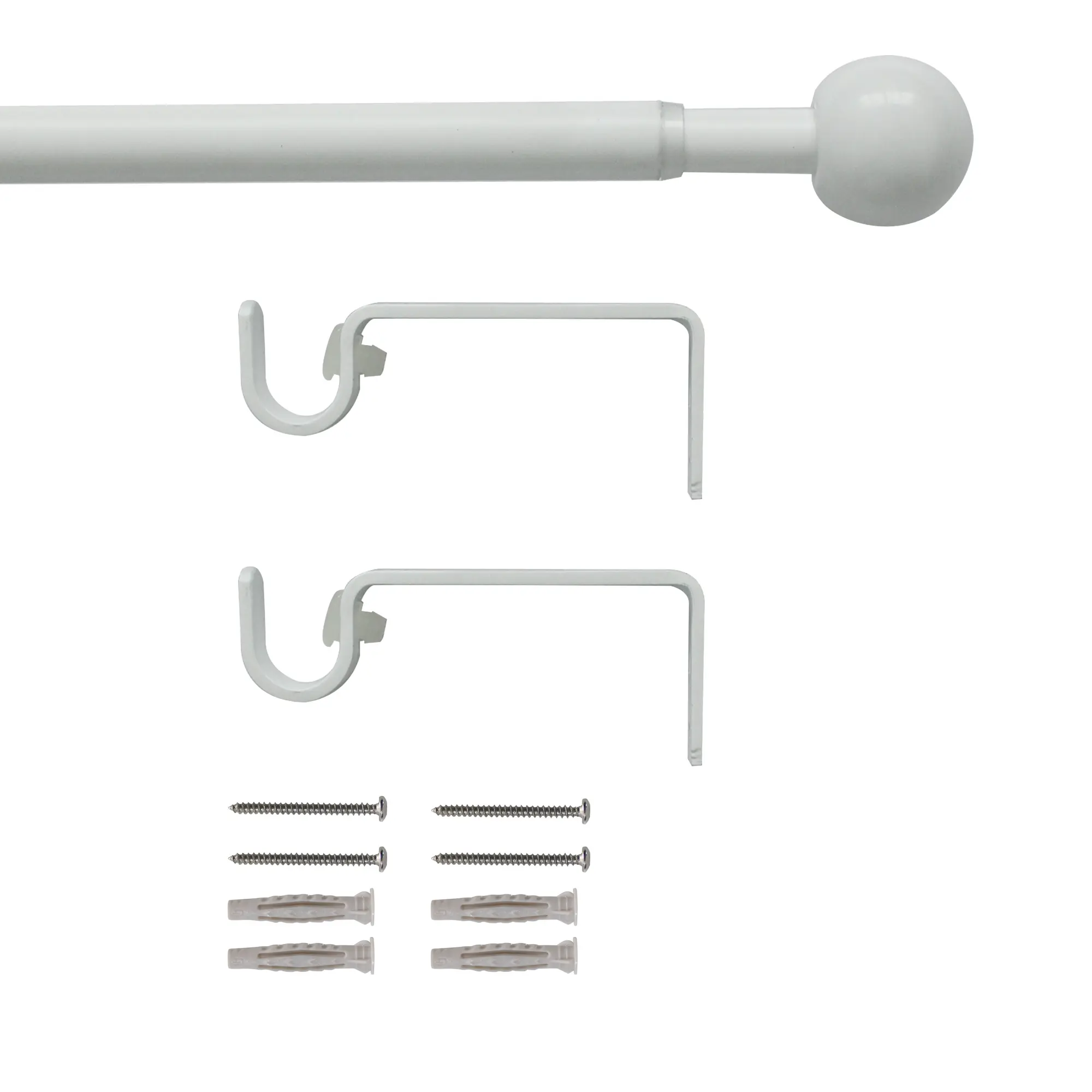 Kit de barras para cortina metal ball inspire blanco d13-16mm ext 120 a 210 cm