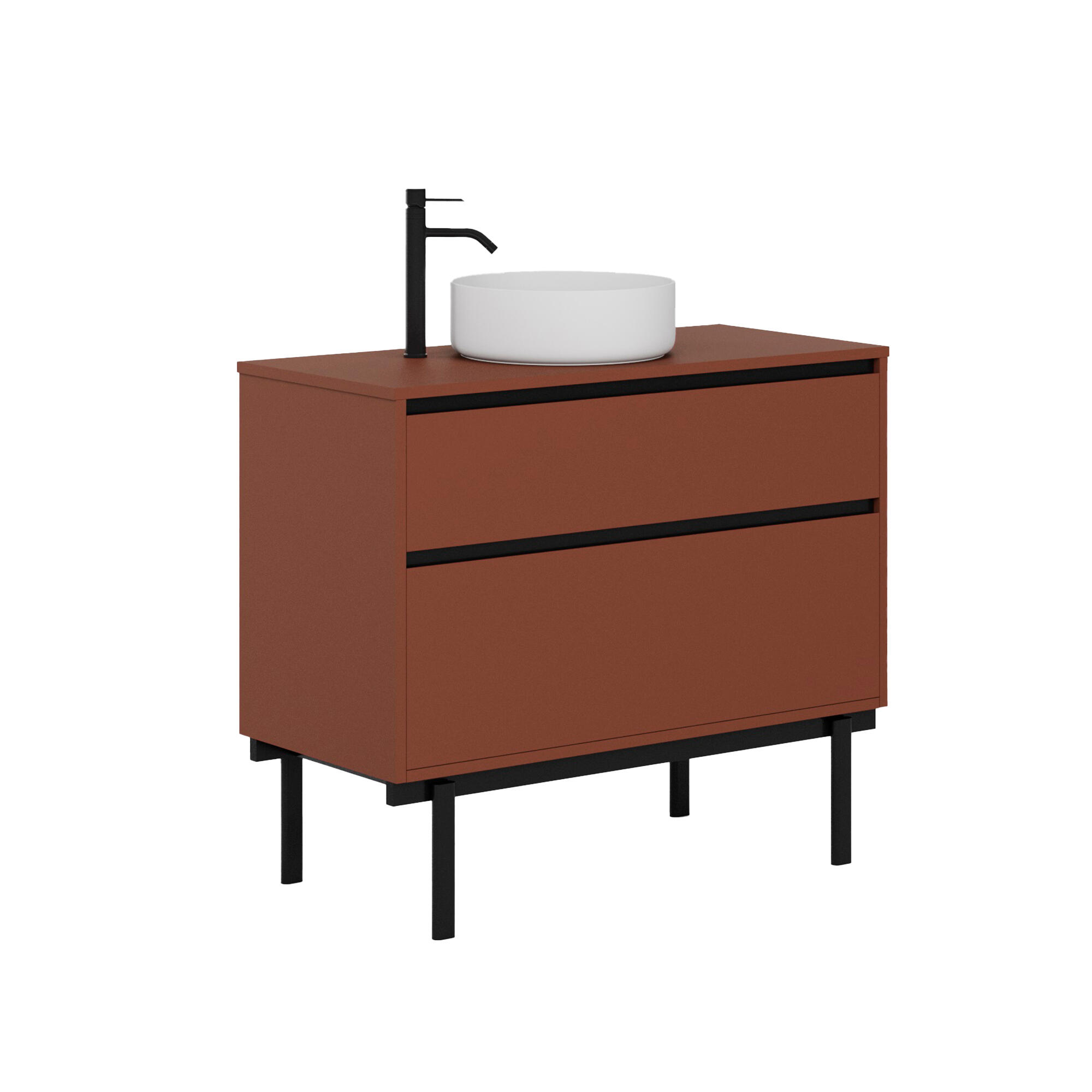 Mueble de baño tono rojo marsala 100x45 cm
