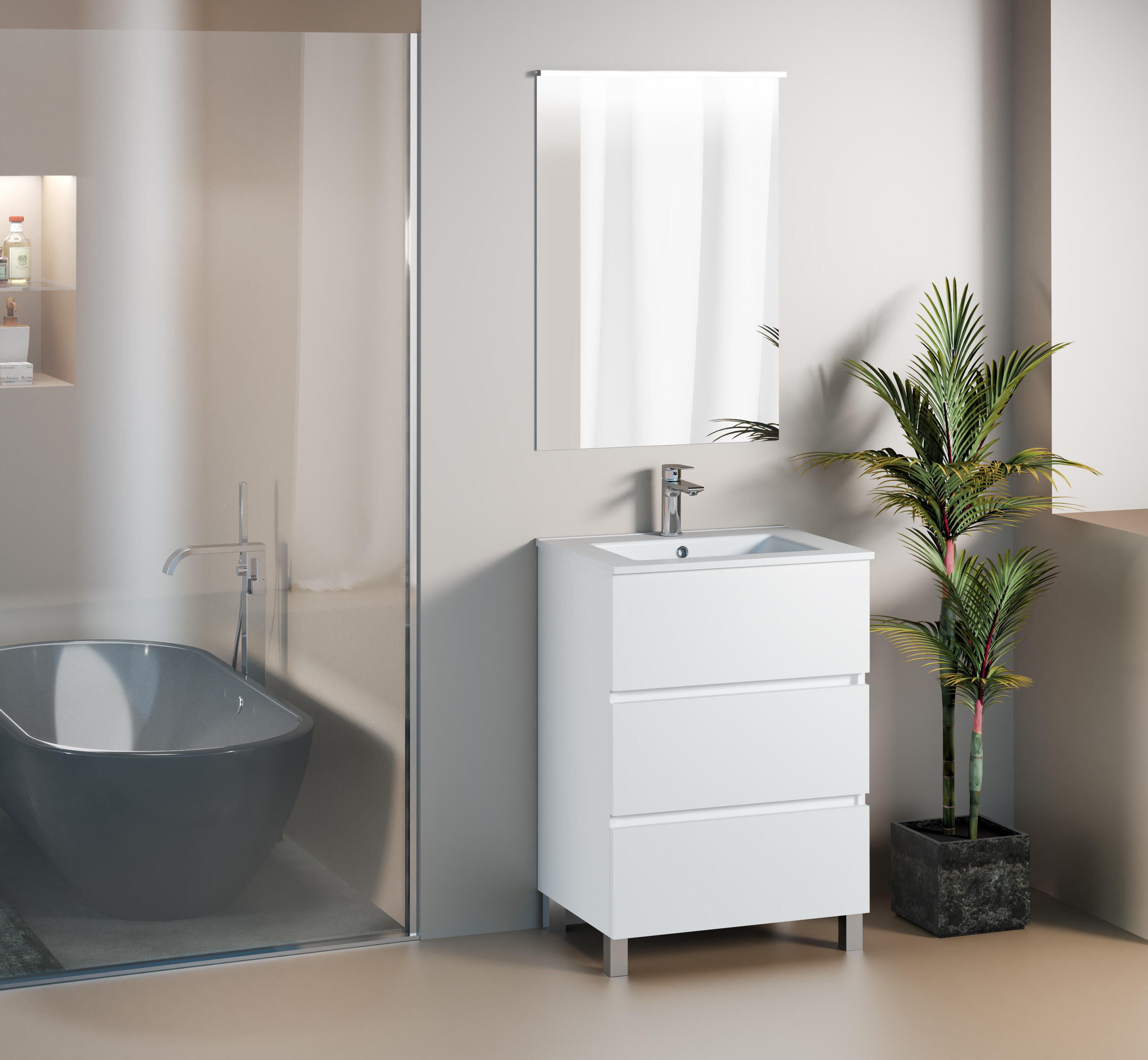 Mueble de baño con lavabo y espejo norway blanco 60x45 cm
