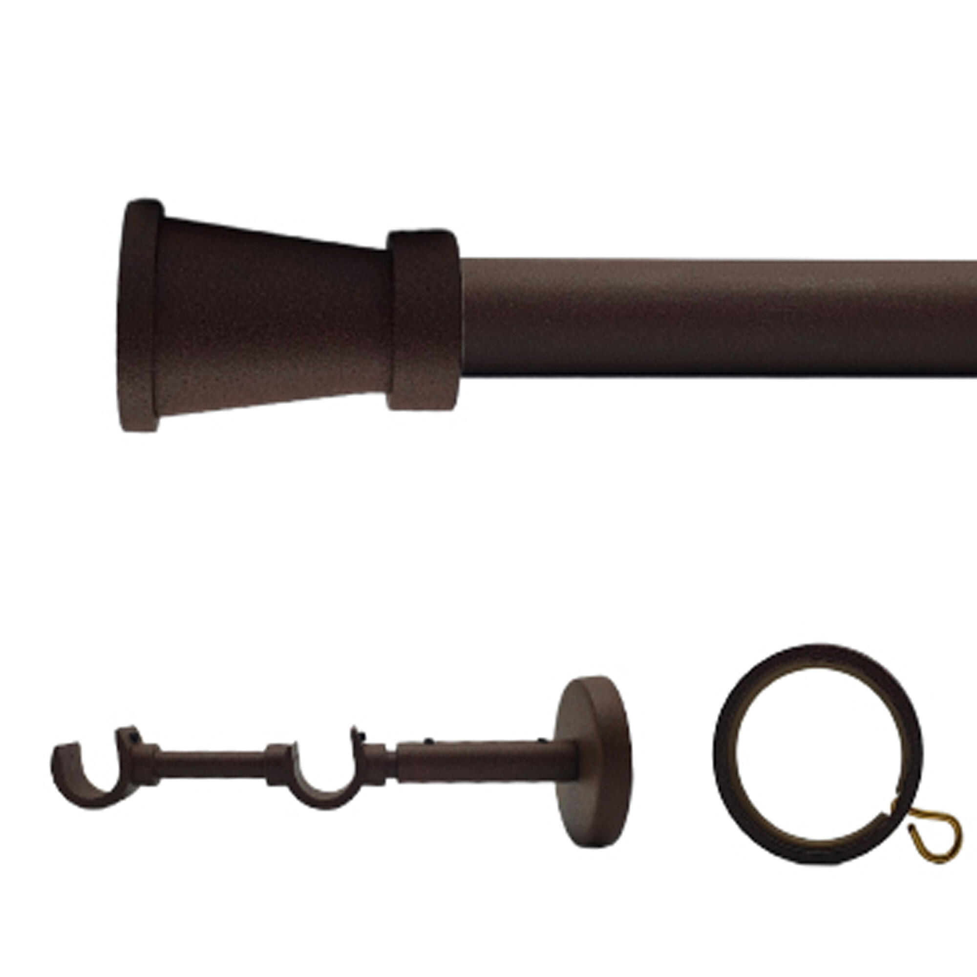 Kit barra de cortina anillas mena doble frente d20mm 300 cm en hierro óxido mate