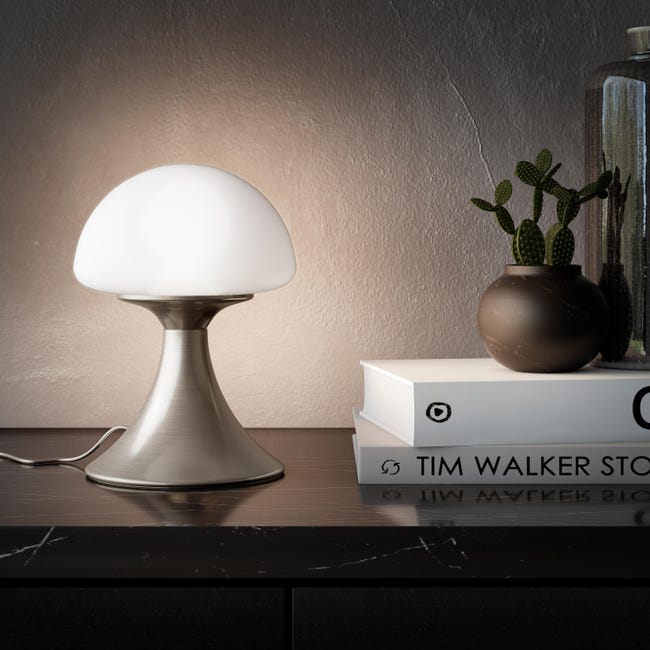 Brillante cupón Reproducir Lámpara de sobremesa LED INSPIRE Kinoko táctil níquel | Leroy Merlin